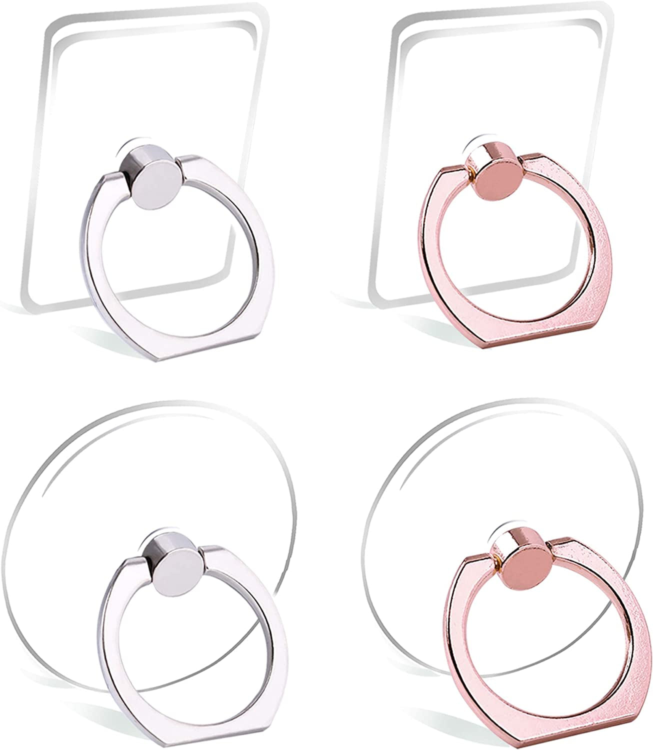 Cell Phone Ring Holder Stand Transparent Finger Grip Loop  Exoer 2 X Silver & 2 X Rose Gold  