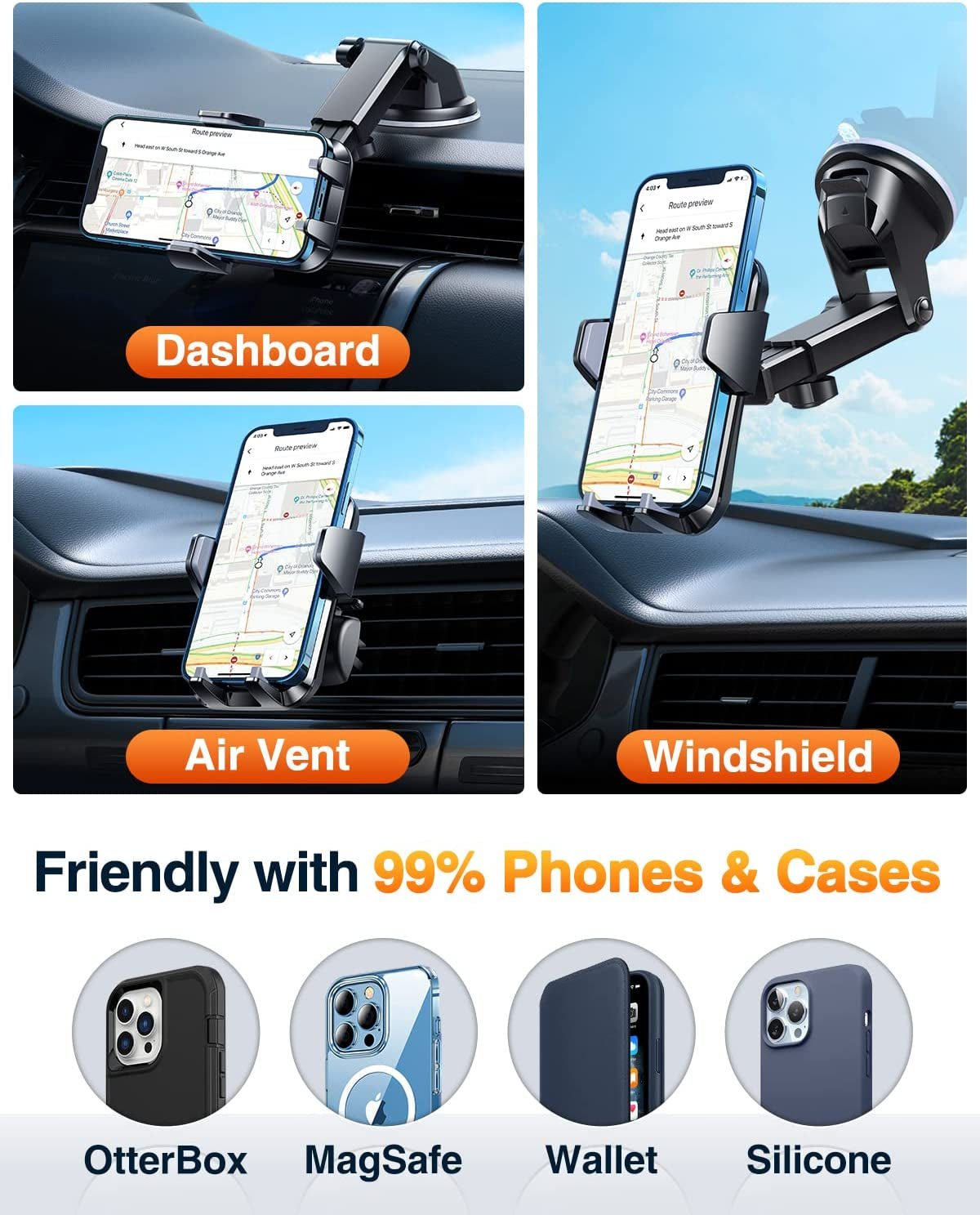 VANMASS [2023 Upgraded] Cell Phone Holder Car [Anti-Slip Soft Silicone & Powerful Suction] Dashboard Windshield Universal Phone Car Mount, Compatible with Iphone 14 13 12 11 Pro Max &Truck/Suv (Gray)  VANMASS   