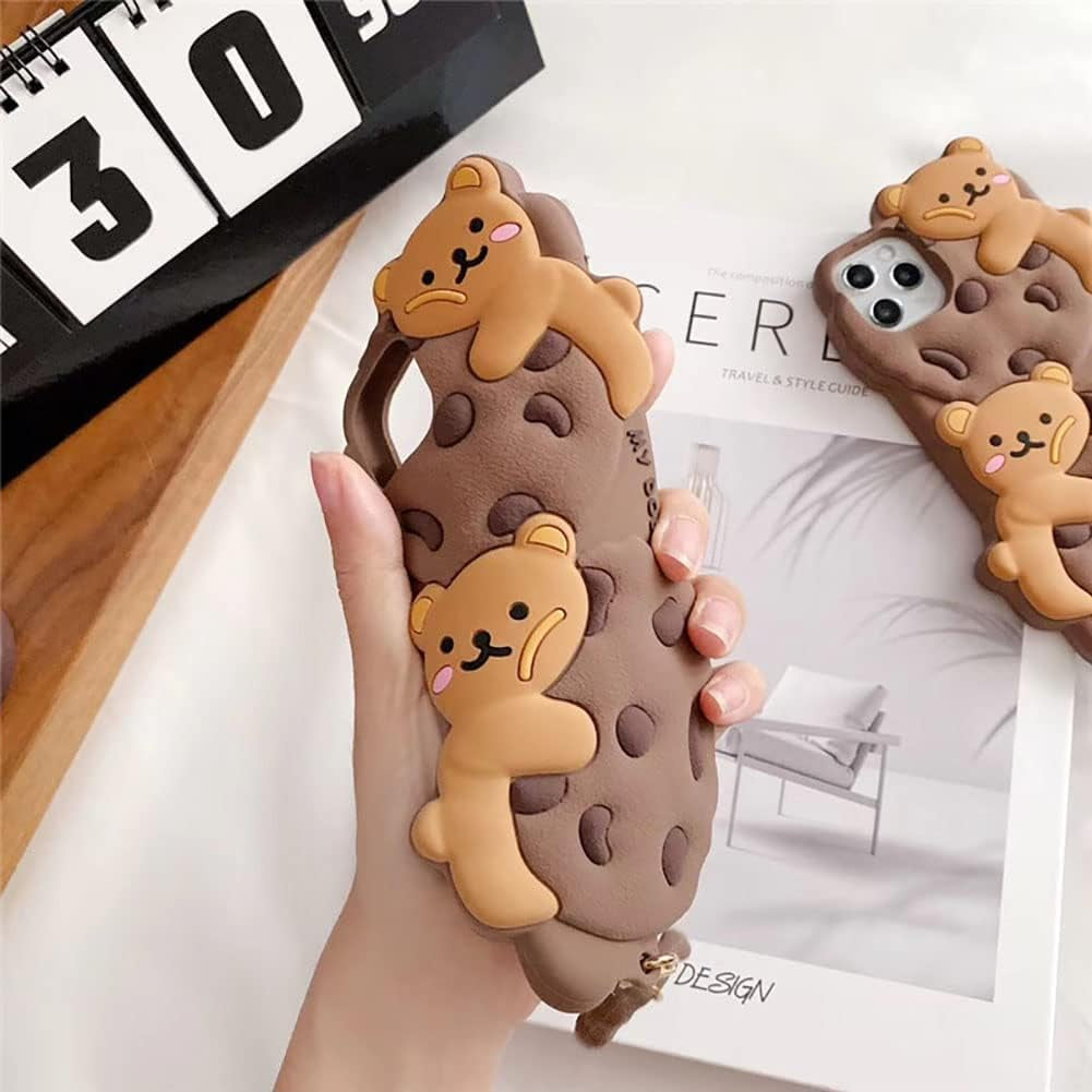 Yatchen for Iphone 12 Mini Case Cookie Bear Kawaii Phone Cases,Cute Case for Iphone 12 Mini with Strap Lanyard 3D Cartoon Bear Soft Silicone Protective Case Funny Women Girls for Iphone 12 Mini  Yatchen   