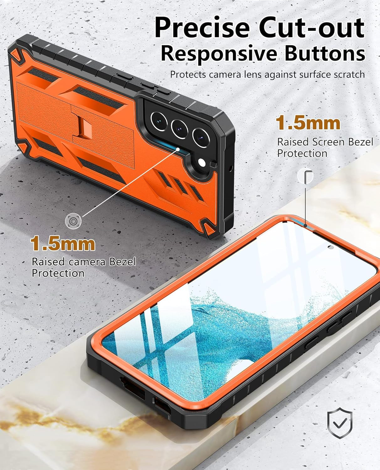 Soios for Samsung Galaxy S22 Protective Case: Military Grade Drop Proof Protection Mobile Phone Cover with Kickstand | Rugged Shockproof TPU Matte Textured Sturdy Phone Bumper (Orange)  SOiOS   