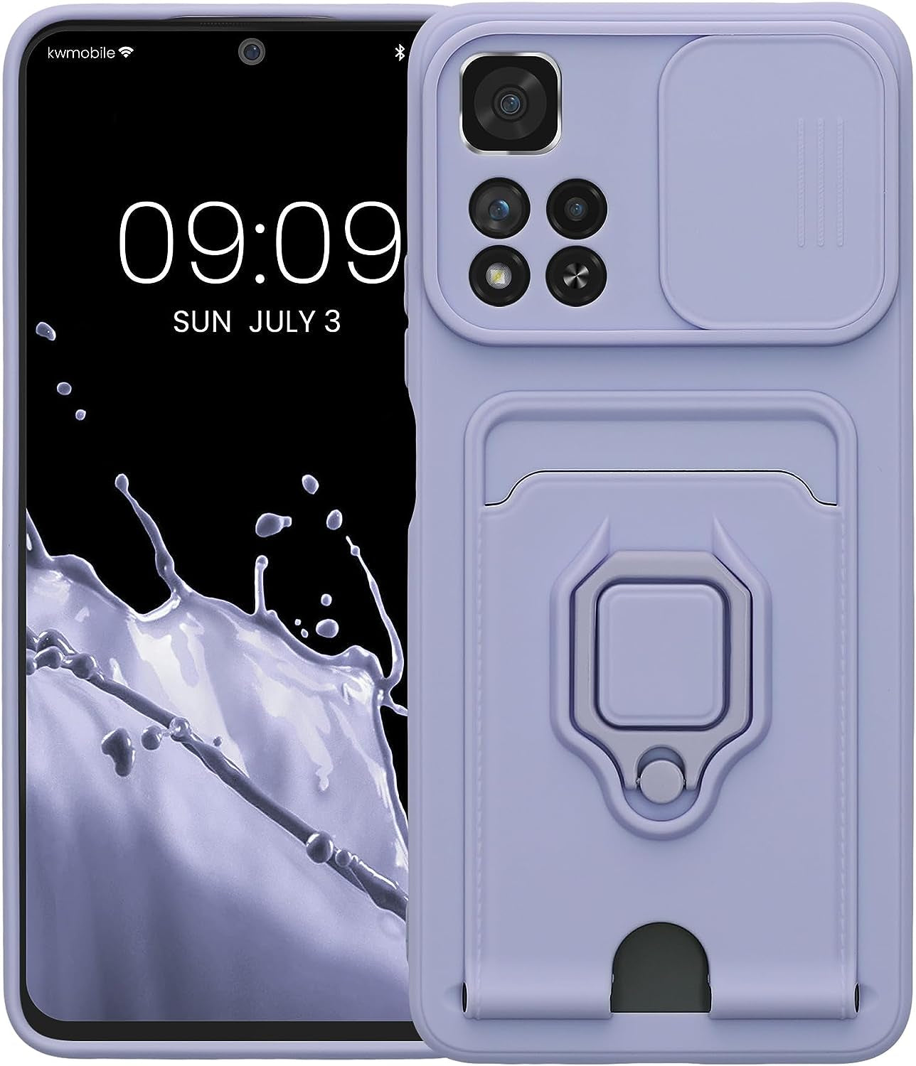 Kwmobile Plastic Case Compatible with Xiaomi Redmi Note 11 Pro+ 5G / Note 11 Pro plus 5G - Case with Metal Stand Card Slot Finger Holder - Lavender  KW-Commerce   
