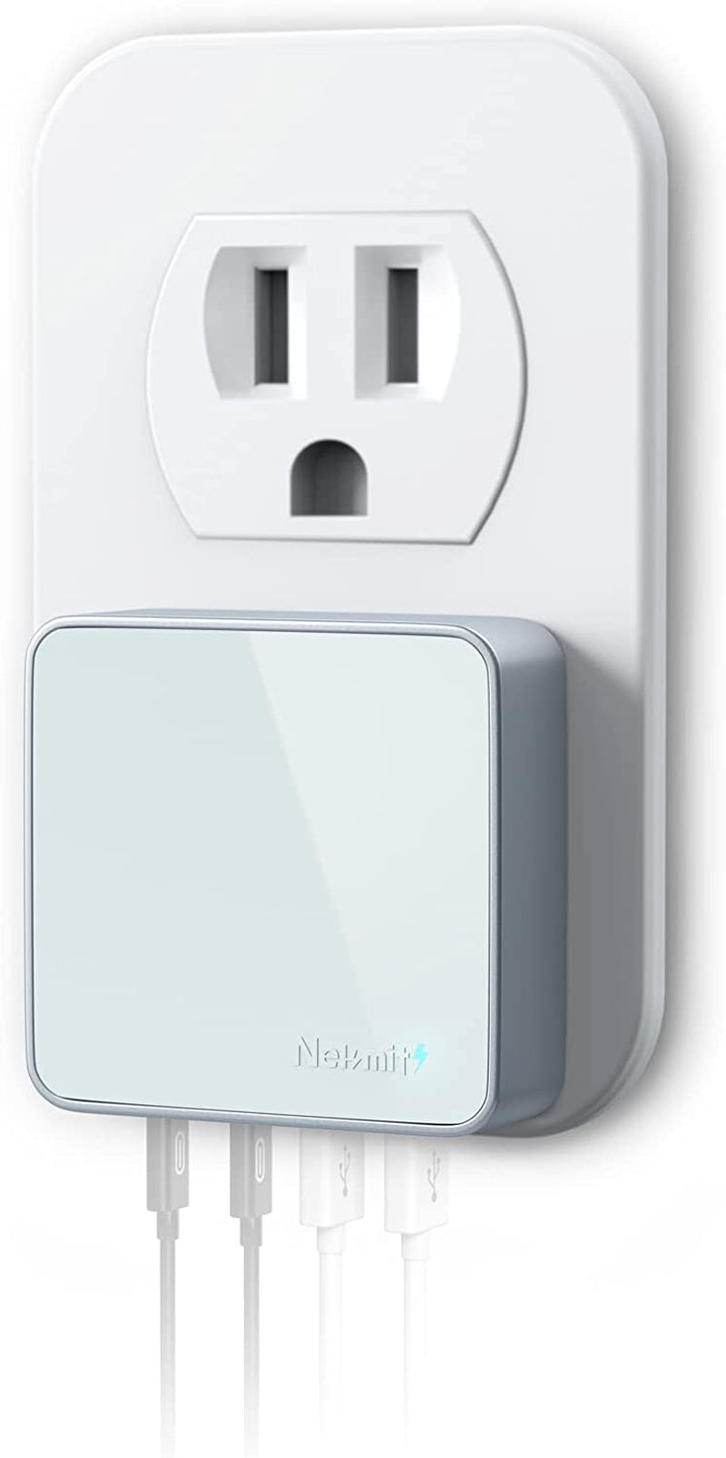 Nekmit USB C Charger, Thin Flat 52W 4-Port Fast Wall Charger with Two 20W Power Delivery and 2 USB Port for Iphone 14/14 Pro/14 Pro Max, Galaxy, Pixel, Ipad Pro, Airpods Pro and More, Upgraded  Nekmit Compact Blue  