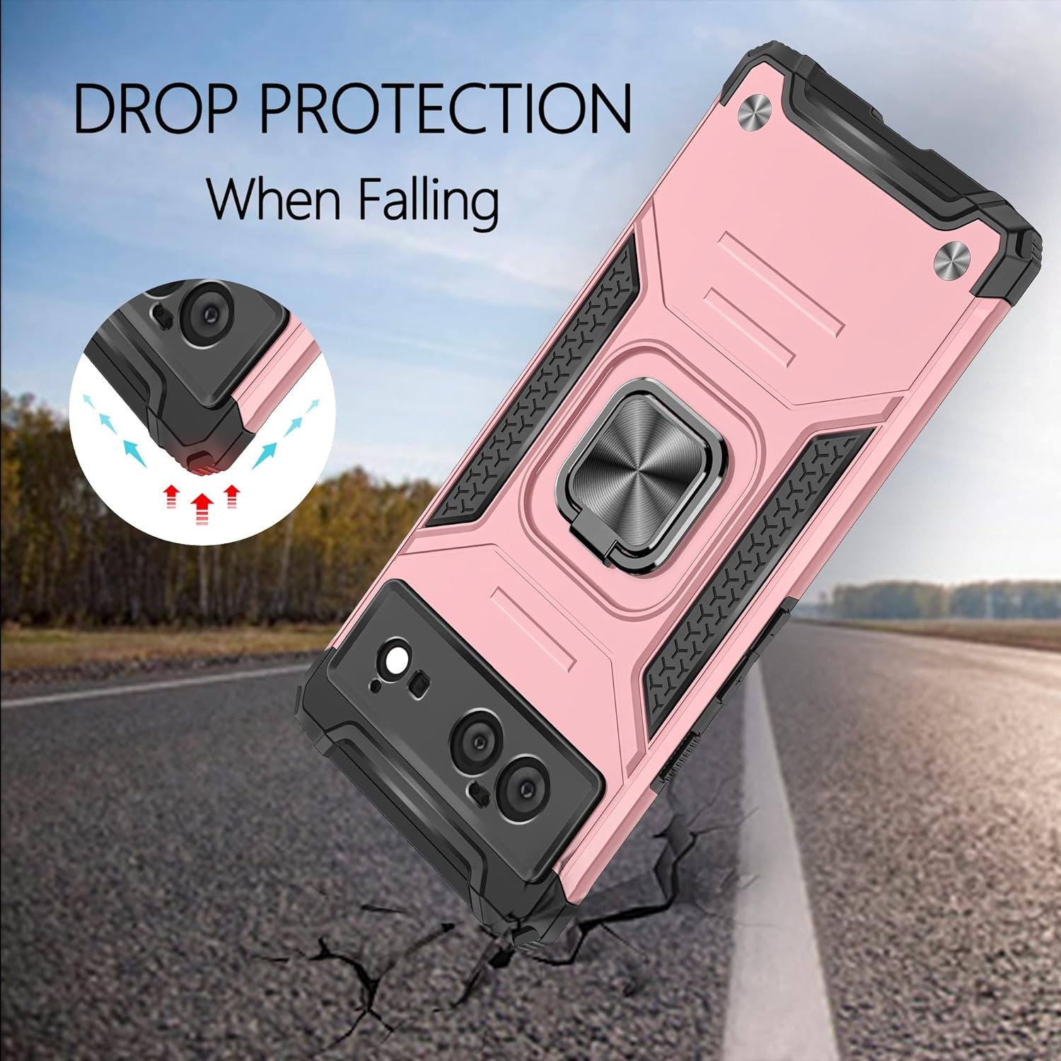 Google Pixel 6 Case, Google Pixel 6 Case with 3 Pcs Tempered Glass Screen Protector, Built in Magnetic Ring Kickstand Military-Grade Hard PC TPU Shockproof Aromr Case for Google Pixel 6 - Rose Gold  GAMEMIUZ   