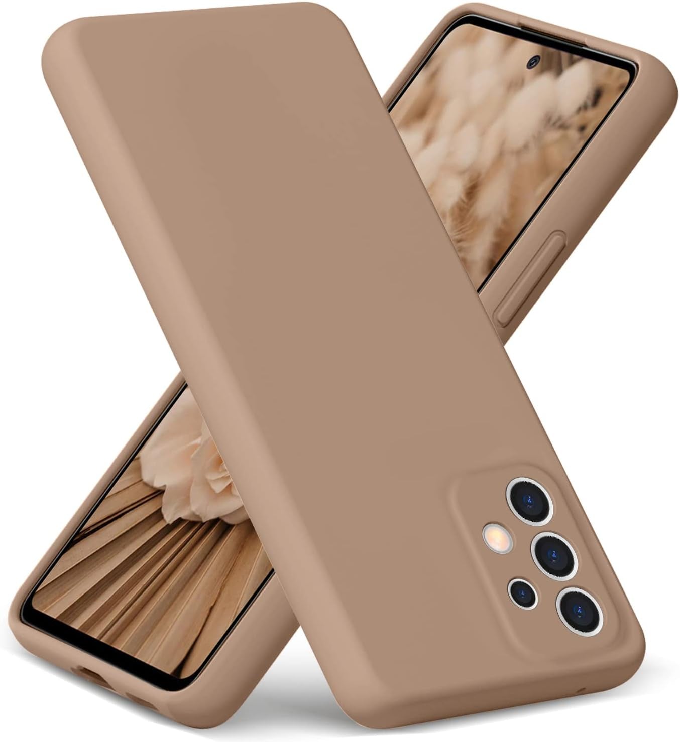 Gueen Compatible with Samsung Galaxy A53 5G Case, Premium Liquid Silicone, with [Camera Protection] [Soft Anti-Scratch Microfiber Lining] Full Body Shockproof Protective Phone Case - Hot Pink  Gueen Light Brown  