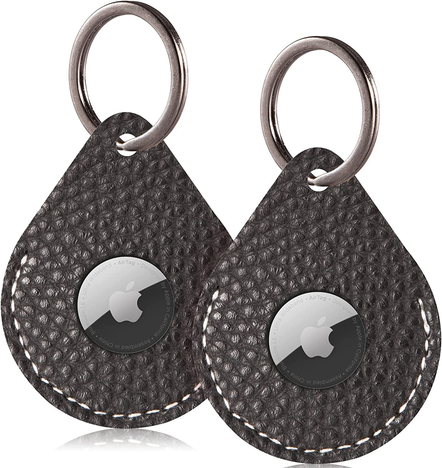 FOREVERFLYBIRD 4 Pack Airtag Holder Leather Case Air Tag Cover Keychain GPS Tracker Remote Finder Key Travel Backpack Pet Locator,Grey,White,Pink,Red  FOREVERFLYBIRD L(2 Black)  