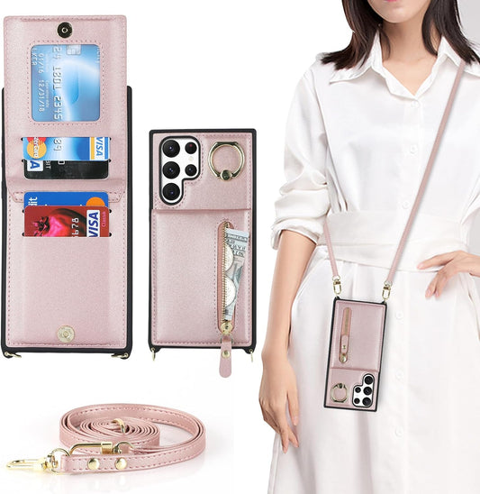 DEYHU Samsung Galaxy Note 20 Ultra Case with Card Holder for Women,Galaxy Note 20 Ultra Phone Case Wallet with Strap Credit Card Slots Crossbody with Kickstand Zipper Case - Rose Gold  DEYHU   