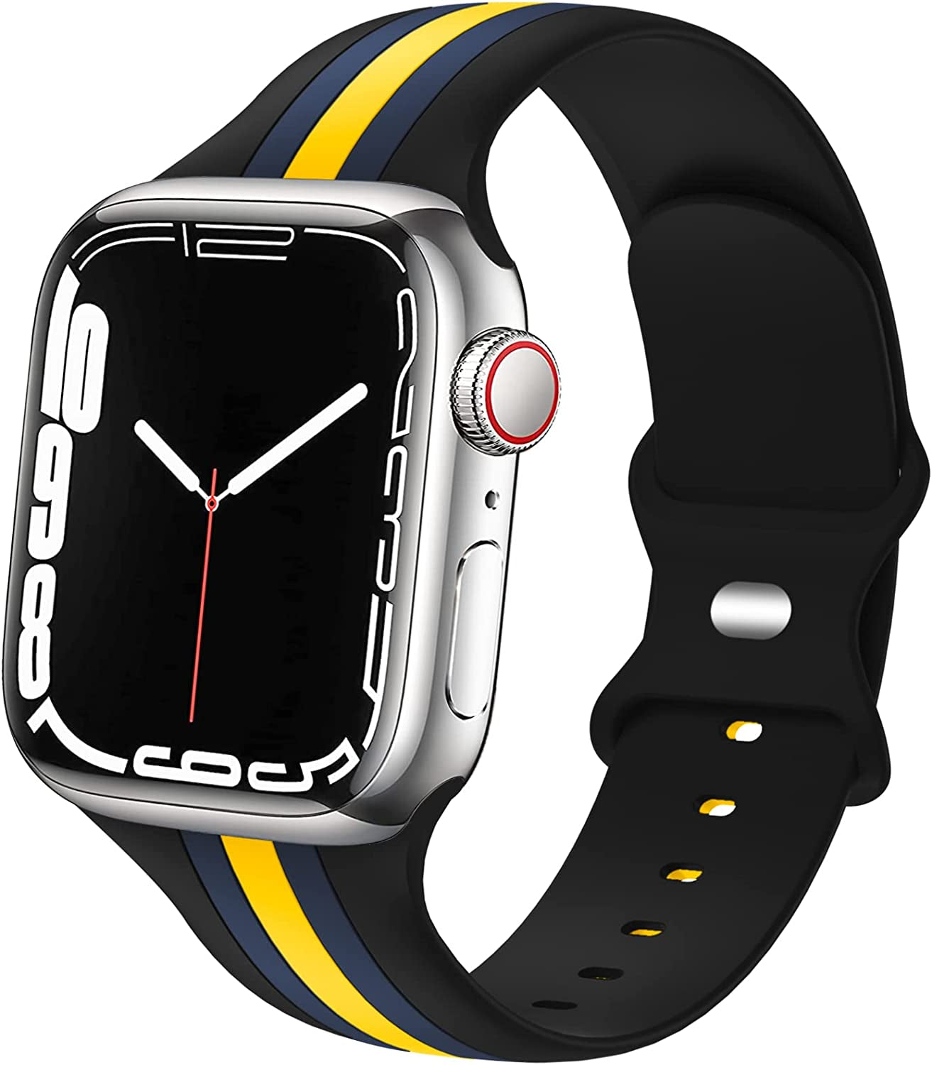 Designer Sport Bands Compatible with Apple Watch Band 42Mm 44Mm 45Mm 49Mm Series 8 Ultra 7 6 5 4 3 2 1 SE Women Men, Breathable Soft Silicone Strap Replacement Band for Iwatch Bands  Plesechde Blue/Yellow-Black 38mm/40mm/41mm 