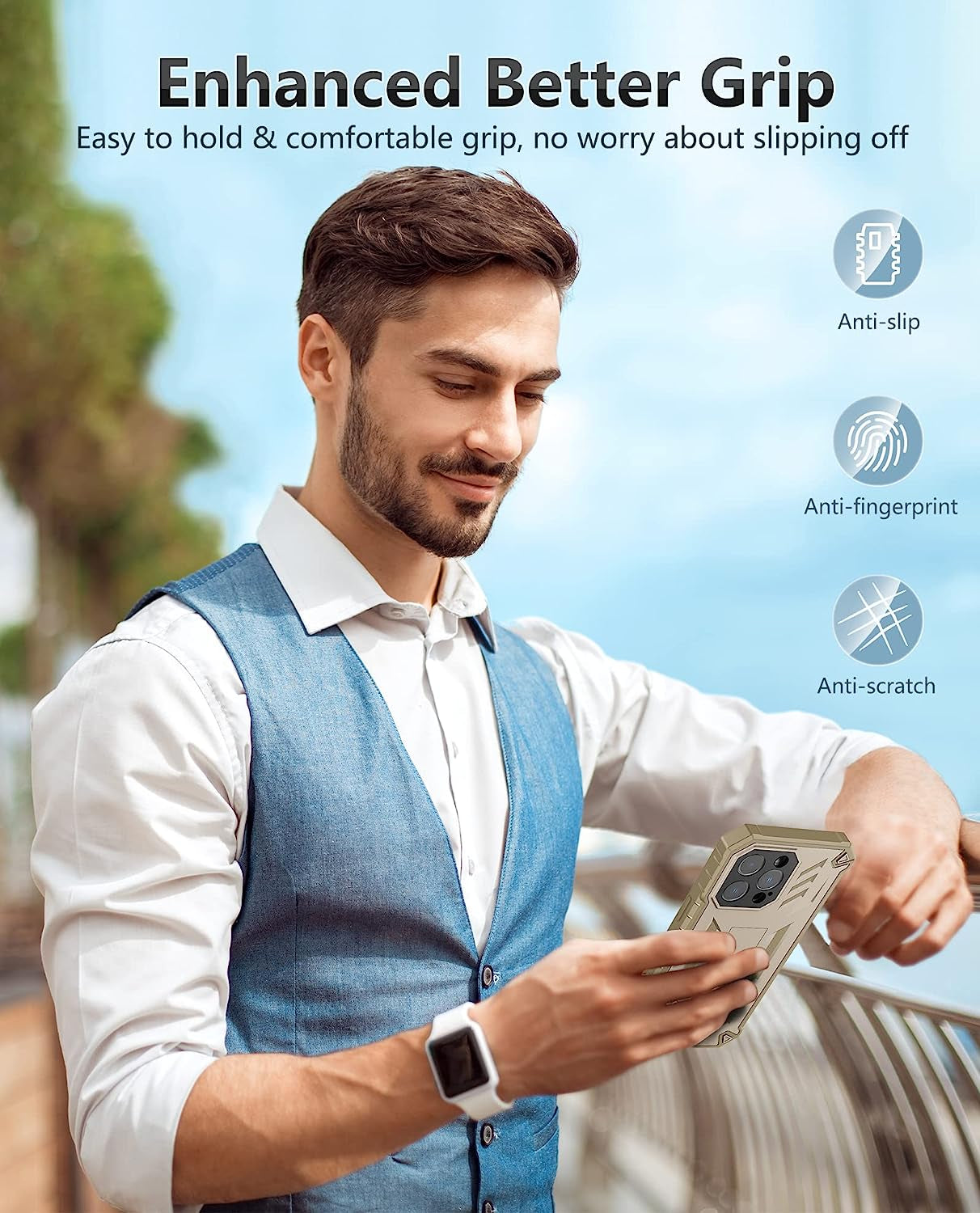 FNTCASE for Iphone 14 Pro Max Case: Military Grade Rugged Cell Phone Cover with Kickstand & Holster | Shockproof TPU Protection Bumper Matte Textured Design for Iphone 14 Pro Max Cases 6.7Inch - Beige  FNTCASE   