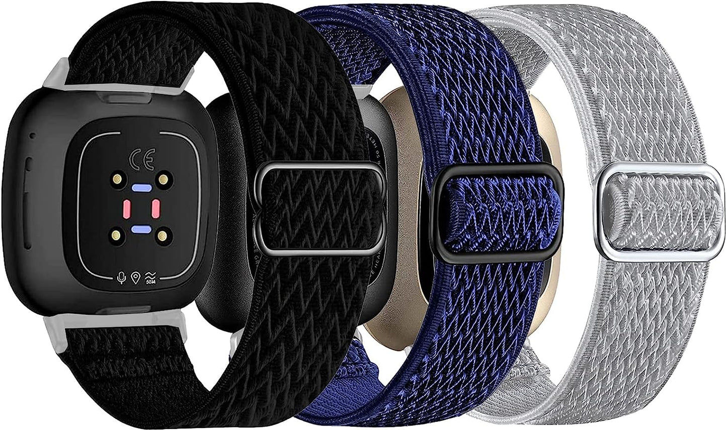 3 Pack Elastic Nylon Bands Compatible with Fitbit Sense/Versa 3, Soft Adjustable Breathable Sport Replacement Wristbands Straps for Woman Man  voma   