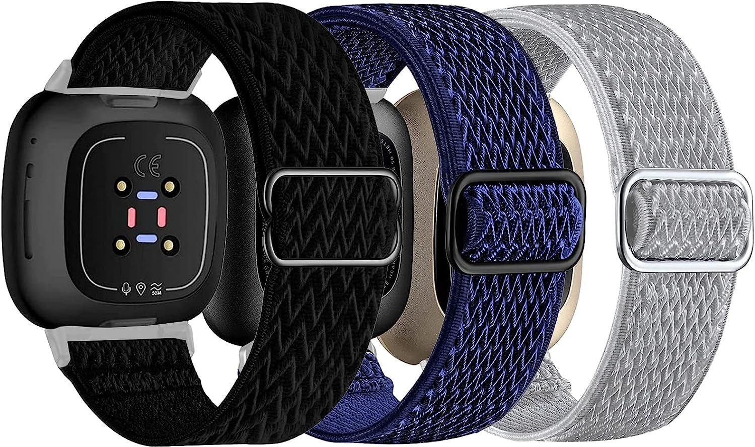 3 Pack Elastic Nylon Bands Compatible with Fitbit Sense/Versa 3, Soft Adjustable Breathable Sport Replacement Wristbands Straps for Woman Man  voma   