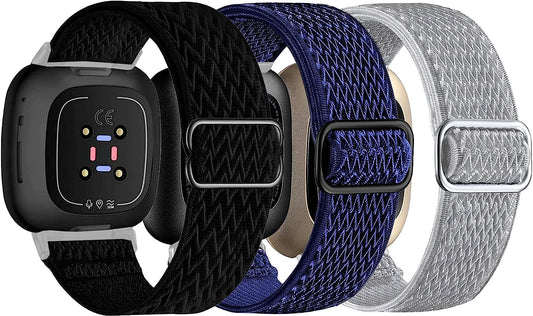 3 Pack Elastic Nylon Bands Compatible with Fitbit Sense/Versa 3, Soft Adjustable Breathable Sport Replacement Wristbands Straps for Woman Man  voma   