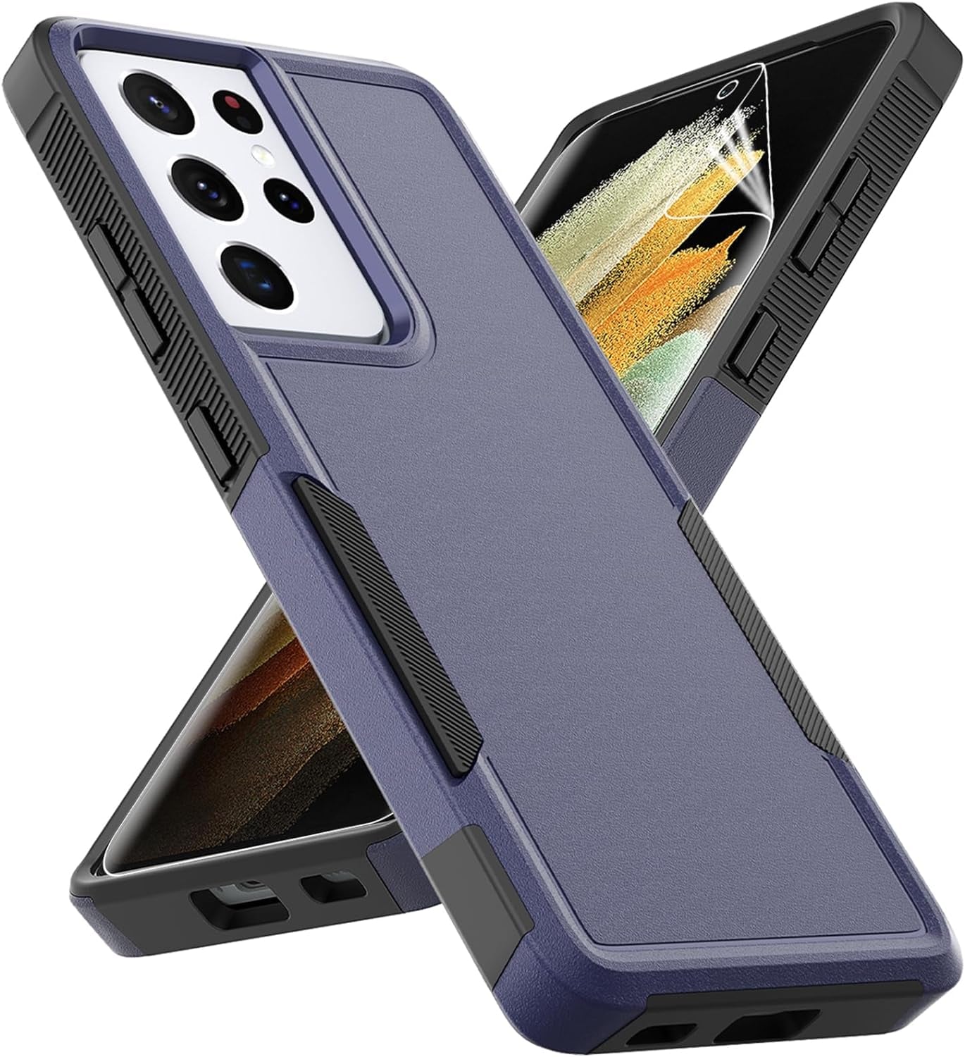 For Samsung Galaxy S21 Ultra Case: Dual Layer Protective Heavy Duty Cell Phone Cover Shockproof Rugged with Screen Protector - Military Protection Bumper Tough - Samsung Galaxy S21 Ultra 5G, Black  Jinxian Co., Ltd. Navy Blue (Pc) + Black (Tpu)  