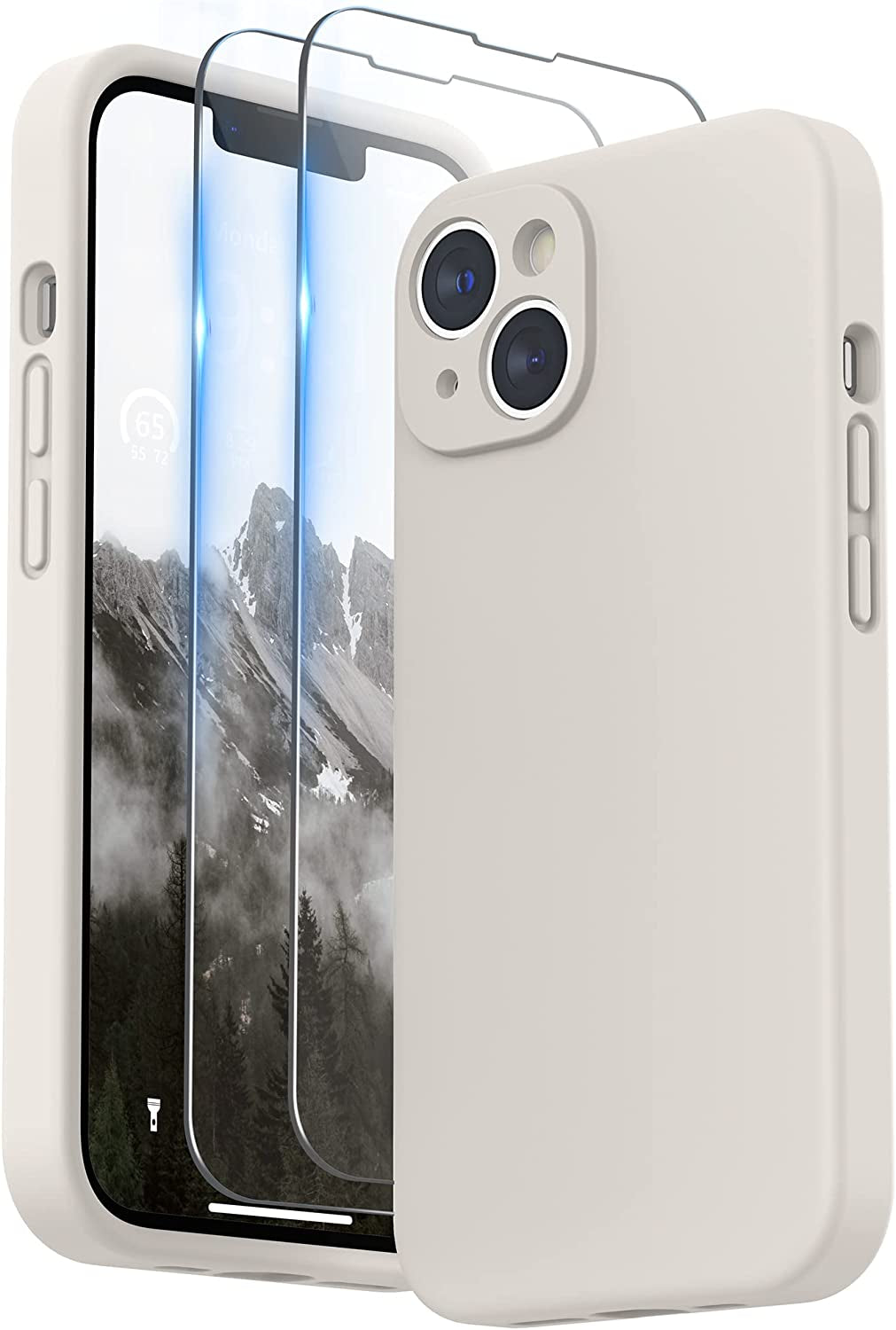 SURPHY Compatible with Iphone 14 Case with Screen Protector (Camera Protection + Soft Microfiber Lining) Liquid Silicone Phone Case 6.1 Inch 2022, Brown  SURPHY Stone  