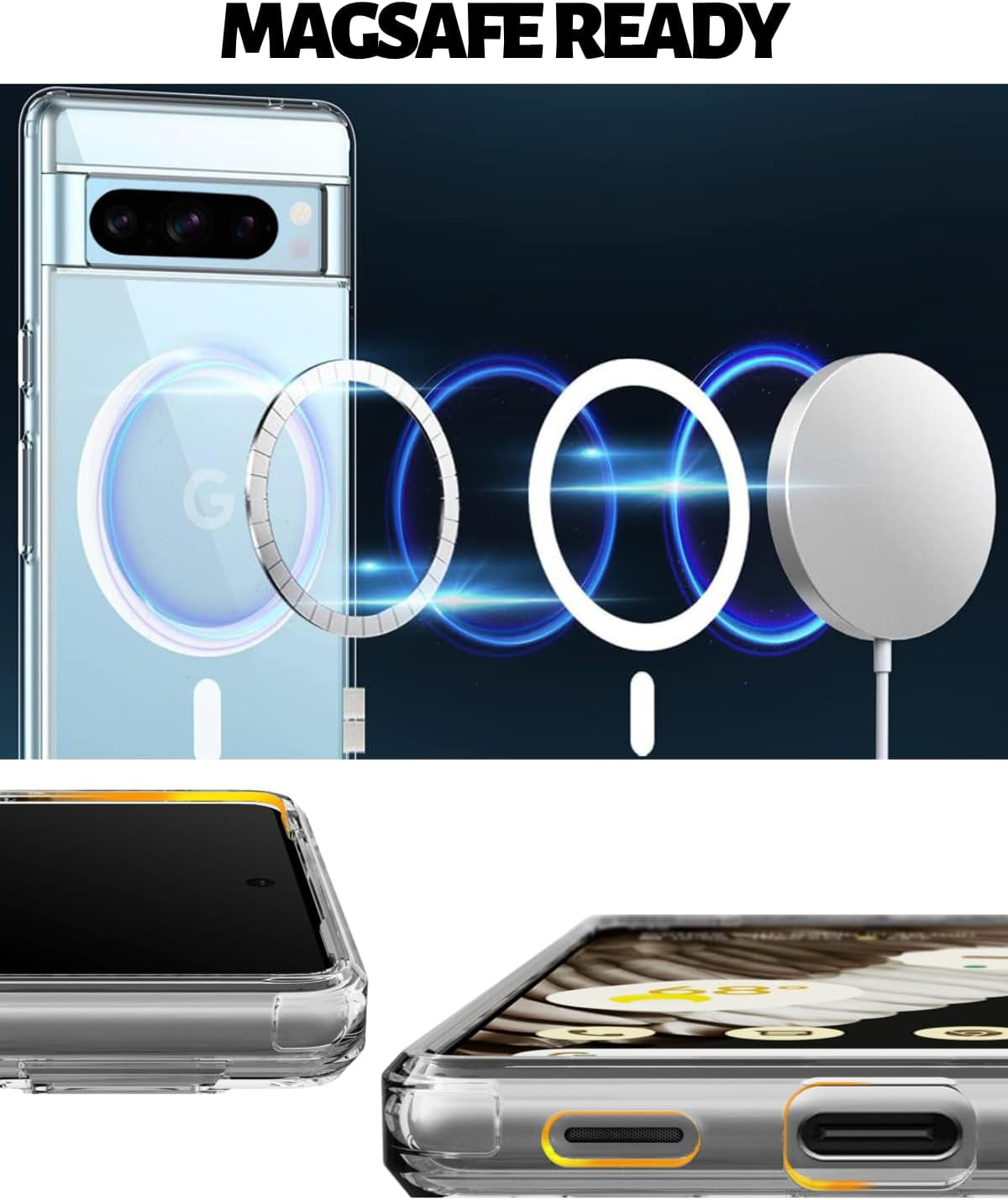 Caseborne Compatible with Google Pixel 8 Pro Case - [5-In-1] Ultra Clear Hybrid [Anti-Yellowing], Magnetic Compatible, with Screen Protector and Cameras Shield - Crystal Clear  Caseborne   