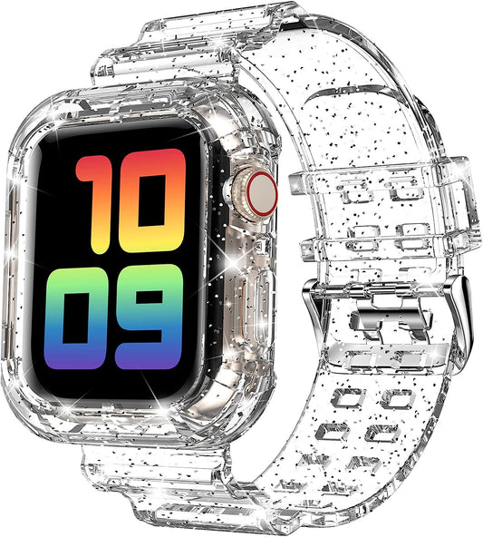 DABAOZA Compatible for Clear Apple Watch Band 38Mm 40Mm 41Mm 42Mm 44Mm 45Mm with Case, Women Girl Glitter Clear Bling Crystal Sport Strap and Bumper for Iwatch Band Ultra SE Series 8/7/6/5/4/3/2/1  DABAOZA   