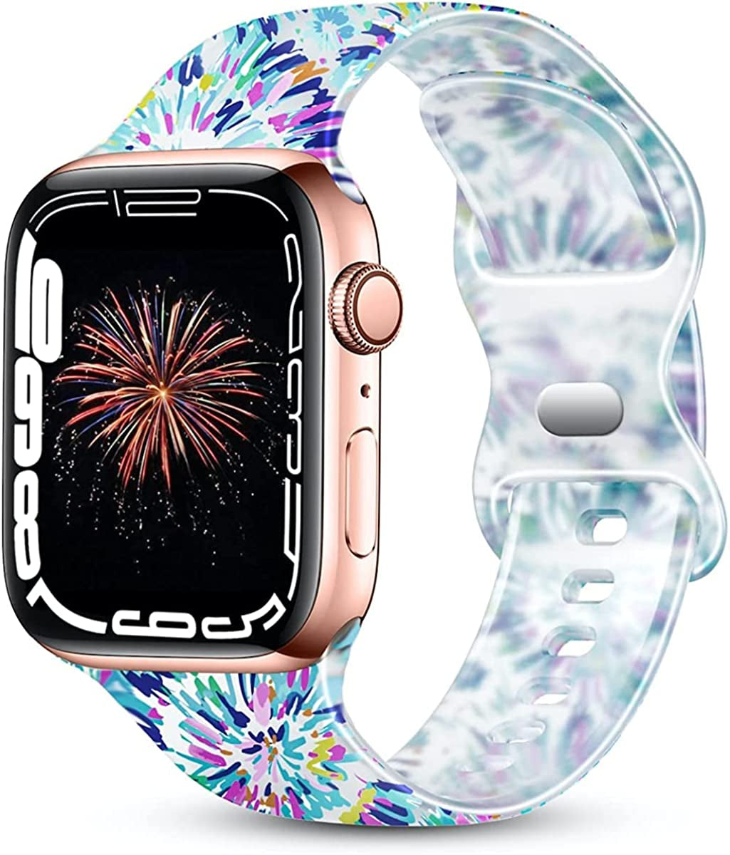 Creategreat Transparent Bands Compatible with Apple Watch Bands 41Mm 40Mm 38Mm 45Mm 44Mm 42Mm for Women Men, Clear Silicone Printed Fadeless Pattern Replacement Strap for Iwatch SE & Series 8,7,6,5,4,3,2,1  CreateGreat A-Firework 45MM/44MM/42MM 