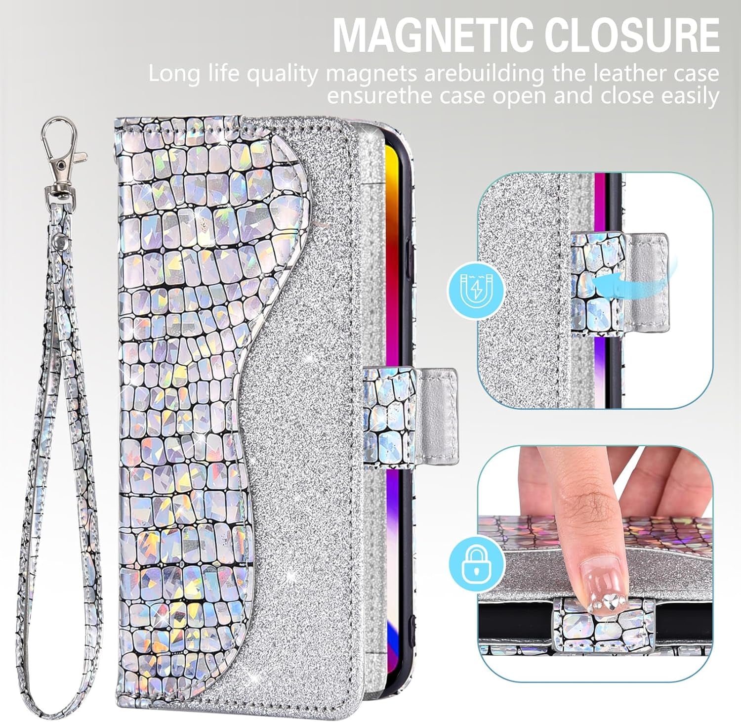 Asuwish Phone Case for LG G7 Thinq Wallet Cover with Screen Protector and Flip Card Holder Bling Glitter Cell LGG7 One G 7 plus LG7 Fit Lg7Thinq 7G Thin Q G7+ G7Thinq Lgg7Thinq Women Girls Silver  Asuwish   