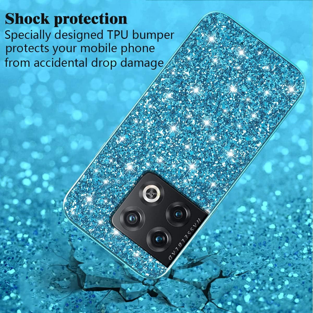 Jancyu Compatible with Oneplus 10 Pro Case, Shockproof Phone Cases for Oneplus 10 Pro Glitter Protective Cover for Women Cute Accessories (Blue)  Jancyu   