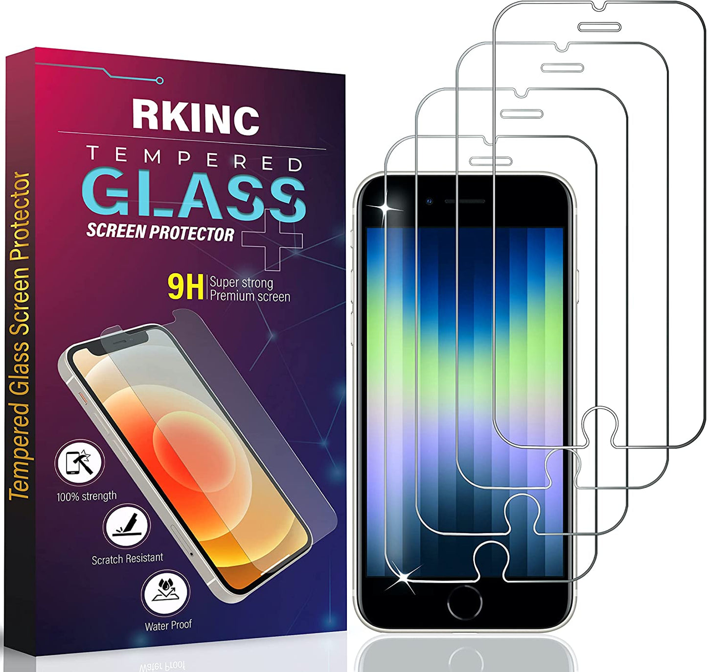 RKINC Screen Protector [4-Pack] for Iphone SE 3 2022/2 2020, Iphone 7 / Iphone 8, Tempered Glass Film Screen Protector, 0.33Mm [Lifetimewarranty][Anti-Scratch][Anti-Shatter][Bubble-Free]  RKINC   