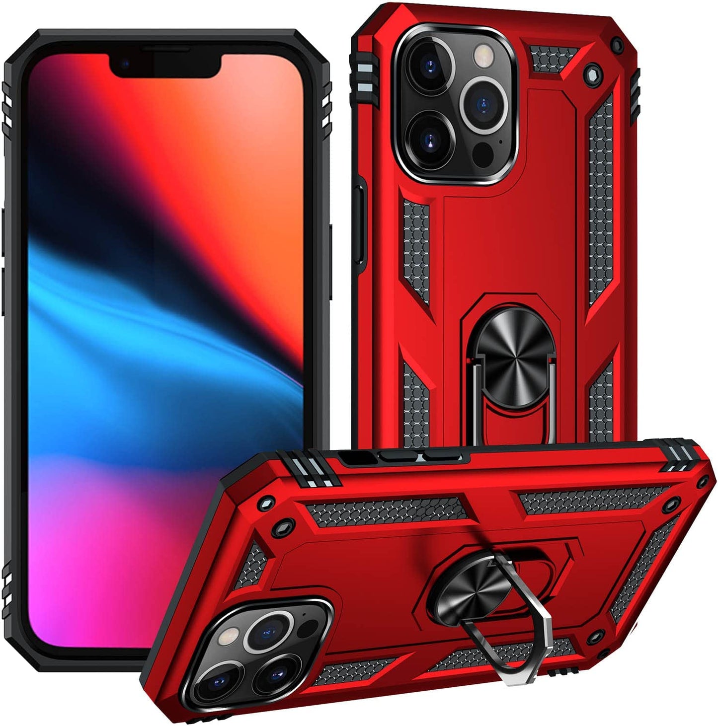 ADDIT Military Grade Iphone 12 Pro Max Case - 6.7" Slim Fit, Heavy Duty Protection, Rotatable Magnetic Kickstand, TPU & Polycarbonate, Black  ADDIT Red Iphone 12/Iphone 12 Pro [6.1"] 