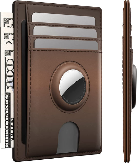 Typecase Slim Minimalist Card Mens Wallet for Airtag, Front Pocket Premium Crazy Horse Leather Wallet with Airtag Holder, RFID Blocking Cash Credit Card Wallet Compatible with Airtag (Brown)  typecase   