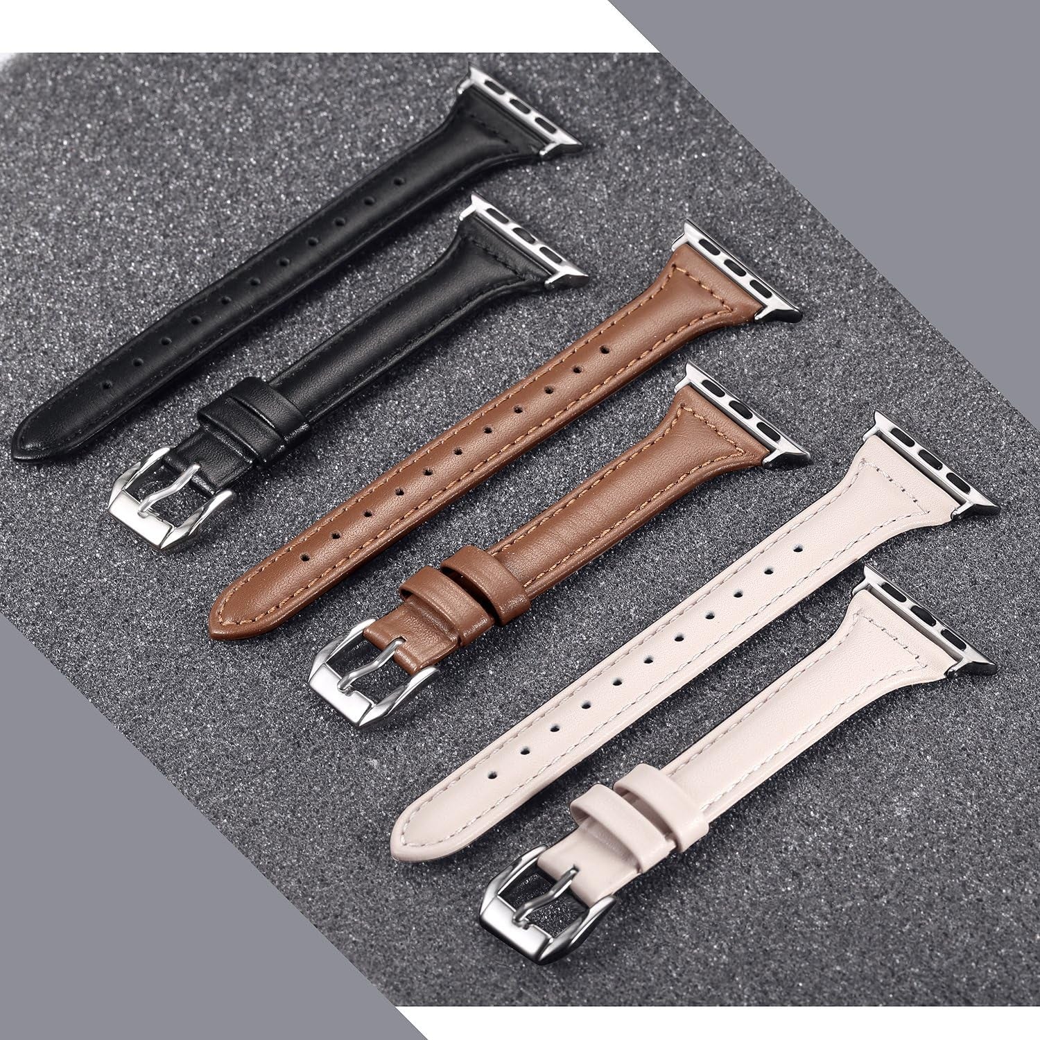 Secbolt Leather Bands Compatible Apple Watch Band 38Mm 40Mm 41Mm 42Mm 44Mm 45Mm Slim Replacement Wristband Sport Strap for Iwatch SE Series 8 7 6 5 4 3 2 1 Stainless Steel Buckle  Secbolt   