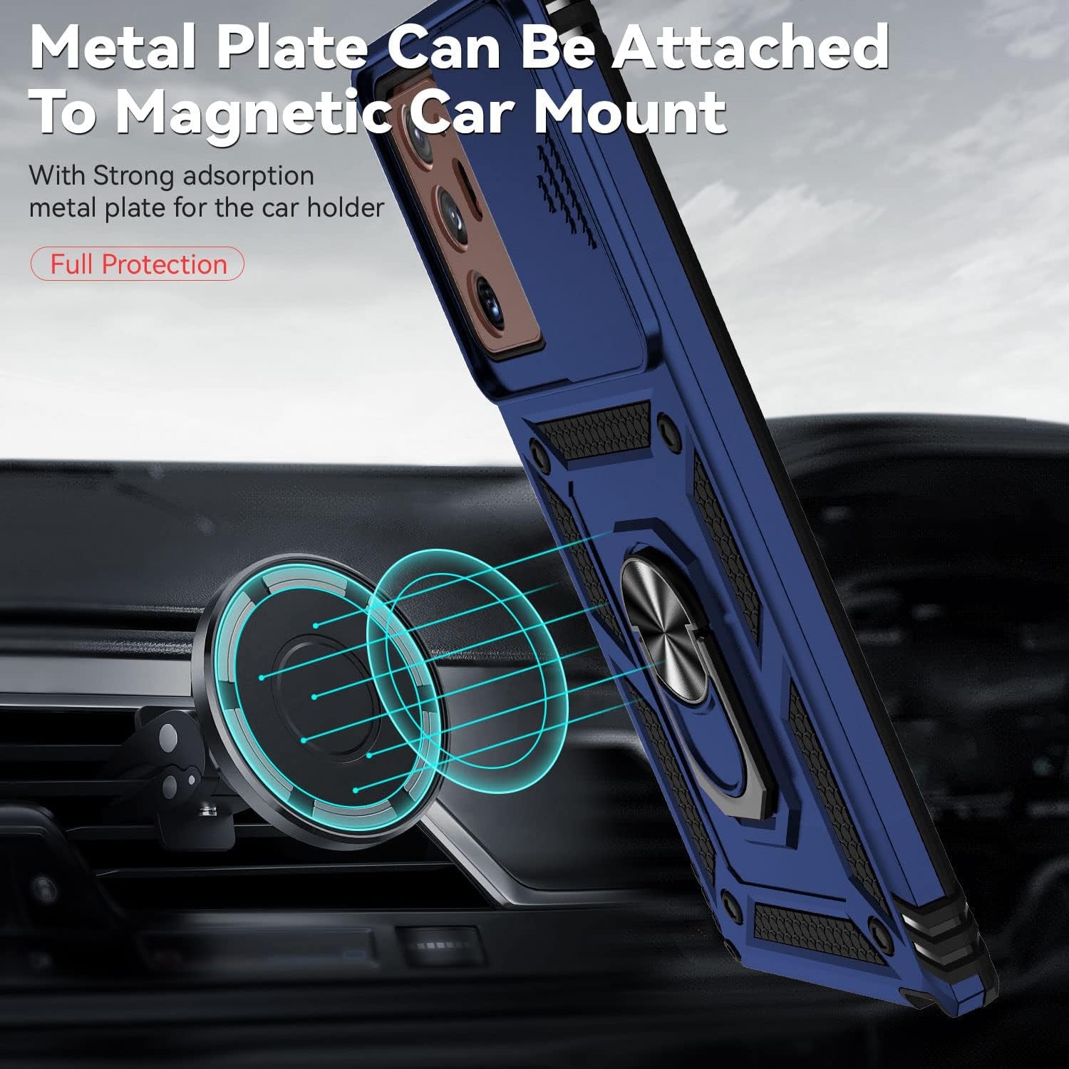 For Samsung Galaxy Note 20 Ultra Case with Camera Lens Cover HD Screen Protector, Military-Grade Drop Tested Magnetic Ring Holder Kickstand Protective Phone Case for Galaxy Note 20 Ultra 5G (Navy)  JINZHI Inc   