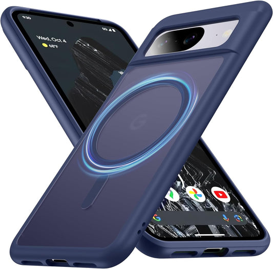 [NO.1 Magnetic] for Google Pixel 8 Case Compatible with Magsafe [Translucent Matte] [Anti-Fingerprint] [Military Shockproof] Slim Hard Case with Soft Silicone Bumper for Pixel 8 Cover 6.2”, Blue  FNDMIL   
