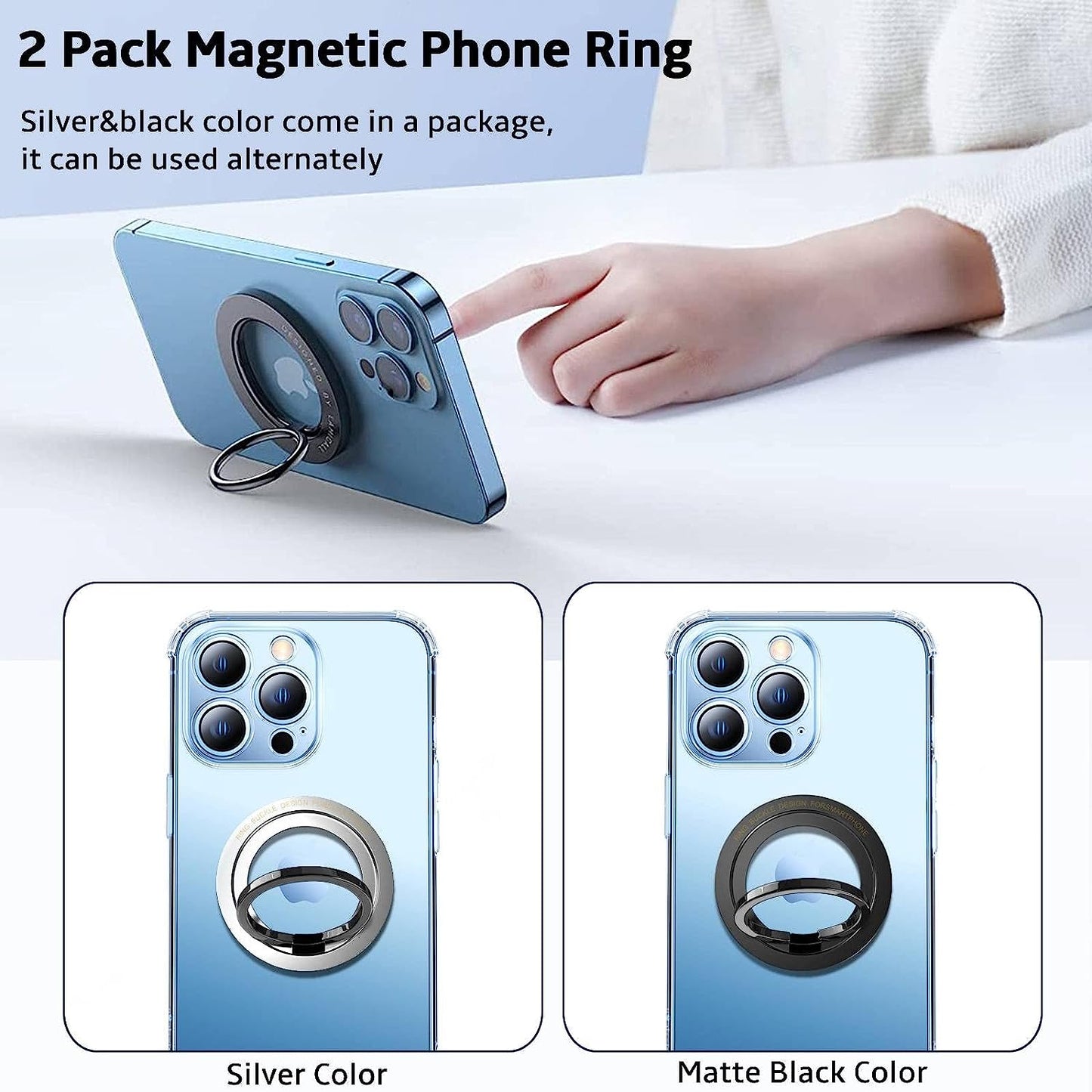 [2 Pack] JINWAYBST Magnetic Phone Ring Holder Magnetic Finger Phone Ring Stand Holder, Magnet Ring Grip, Compatible with Iphone 14 plus 13 12, Pro, Pro Max, Mini  JINWAYBST   