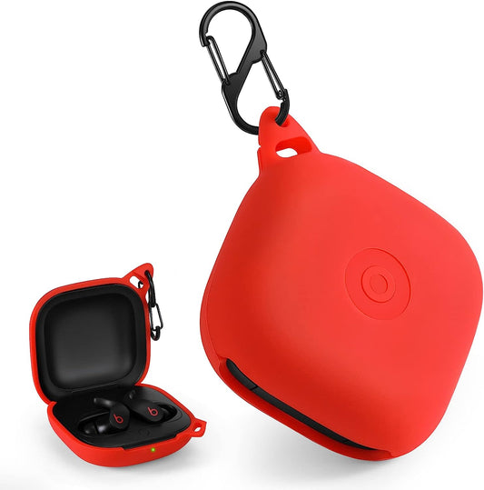 Seylae Silicone Case for Beats Fit Pro with Dual Hole Carabiner, Anti-Lost Anti-Break & Shockproof Full Body Soft Protector Cover, 2022 Newest Accessories Compatible for Beats Fit Pro Earbuds, Red  Seylae   