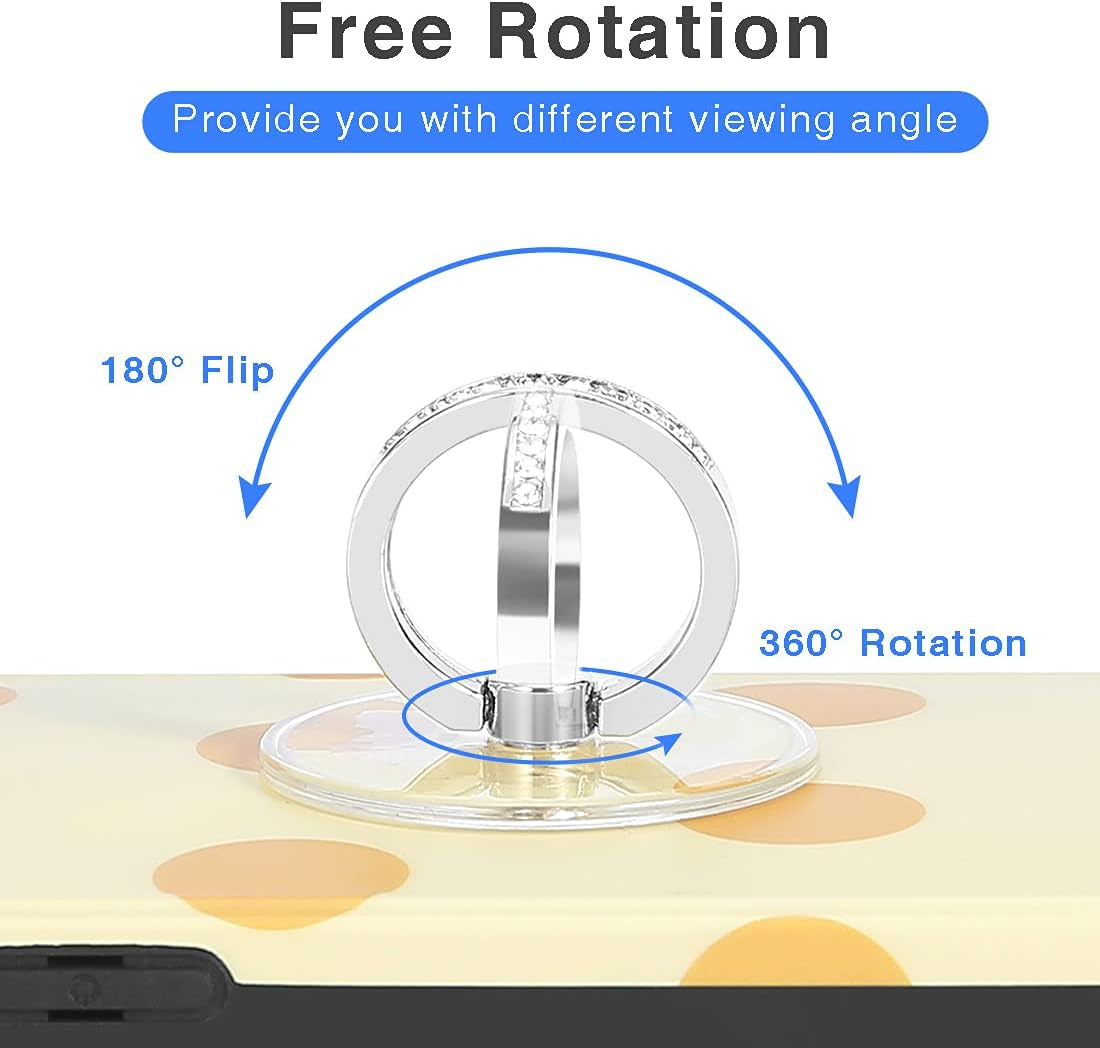 Exoer Transparent Cell Phone Ring Stand Holder Phone Ring Holder Finger Grip Loop Finger Ring Stand (2 Silver 2 Black (Round))  Exoer   
