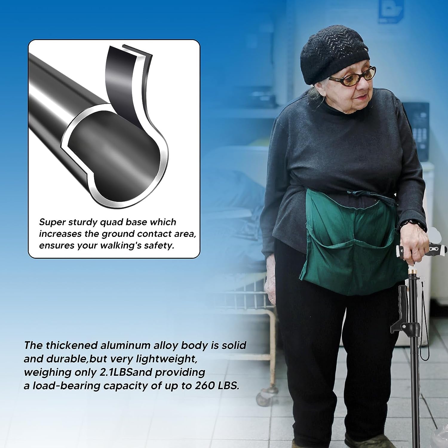 Doctor.Roo Quad Cane with LED Light, Adjustable Walking Cane with Stand Assist Handle and 4-Pronged Base, Sturdy Mobility Aid for Seniors  Doctor.Roo   