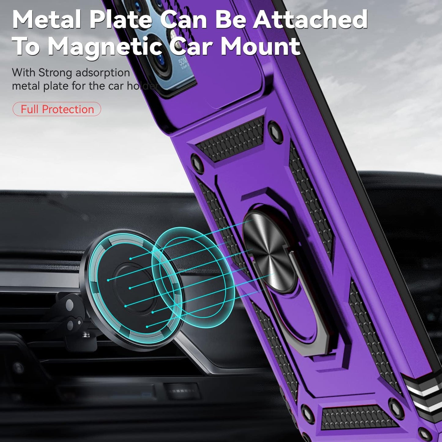 For Motorola Edge plus 2023 Case W/ Slide Camera Cover HD Screen Protector [Military Grade 16Ft. Drop Tested] Magnetic Ring Holder Kickstand Protective Phone Case for Motorola Edge+ plus 2023, Purple  PUSHIMEI Co., Ltd.   