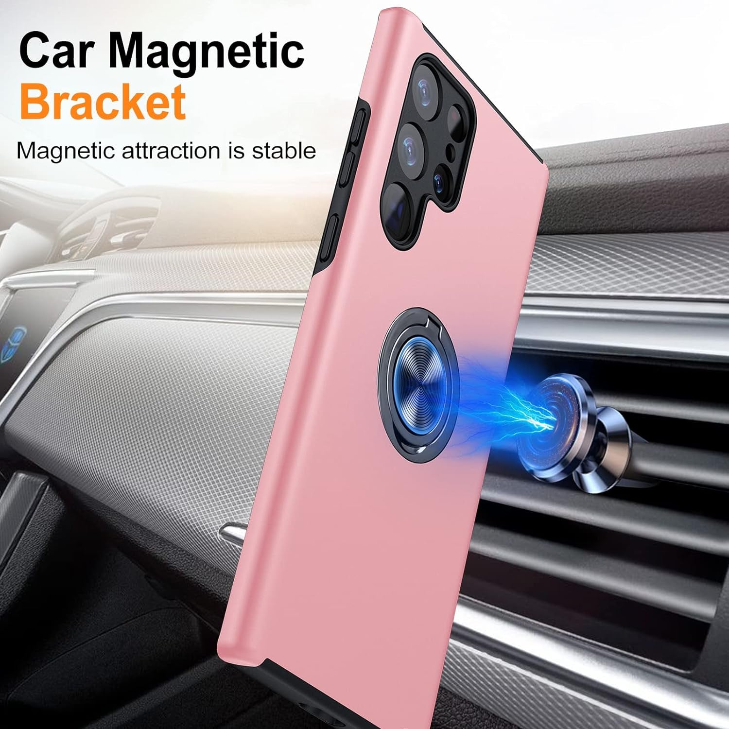 JAME for Samsung Galaxy S22 Ultra Case, [NOT for S22 or S22 Plus], Slim Soft Bumper Protective Case for Samsung S22 Ultra Case, with Invisible Ring Holder Kickstand for Galaxy S22 Ultra Case, Pink  XJXIN   