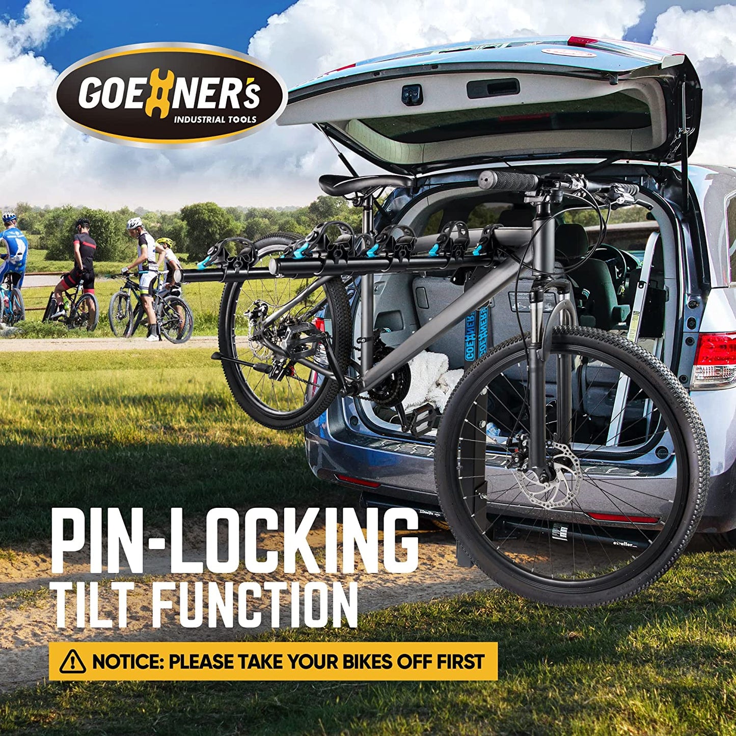 4 Bike Rack Hitch Mount(180 Lbs Capacity), Bike Hitch Hanging Rack and Carrier for Car, SUV and Truck with 2” Receiver, High Strength Double Arms, Anti-Rattle System  GOEHNER's   