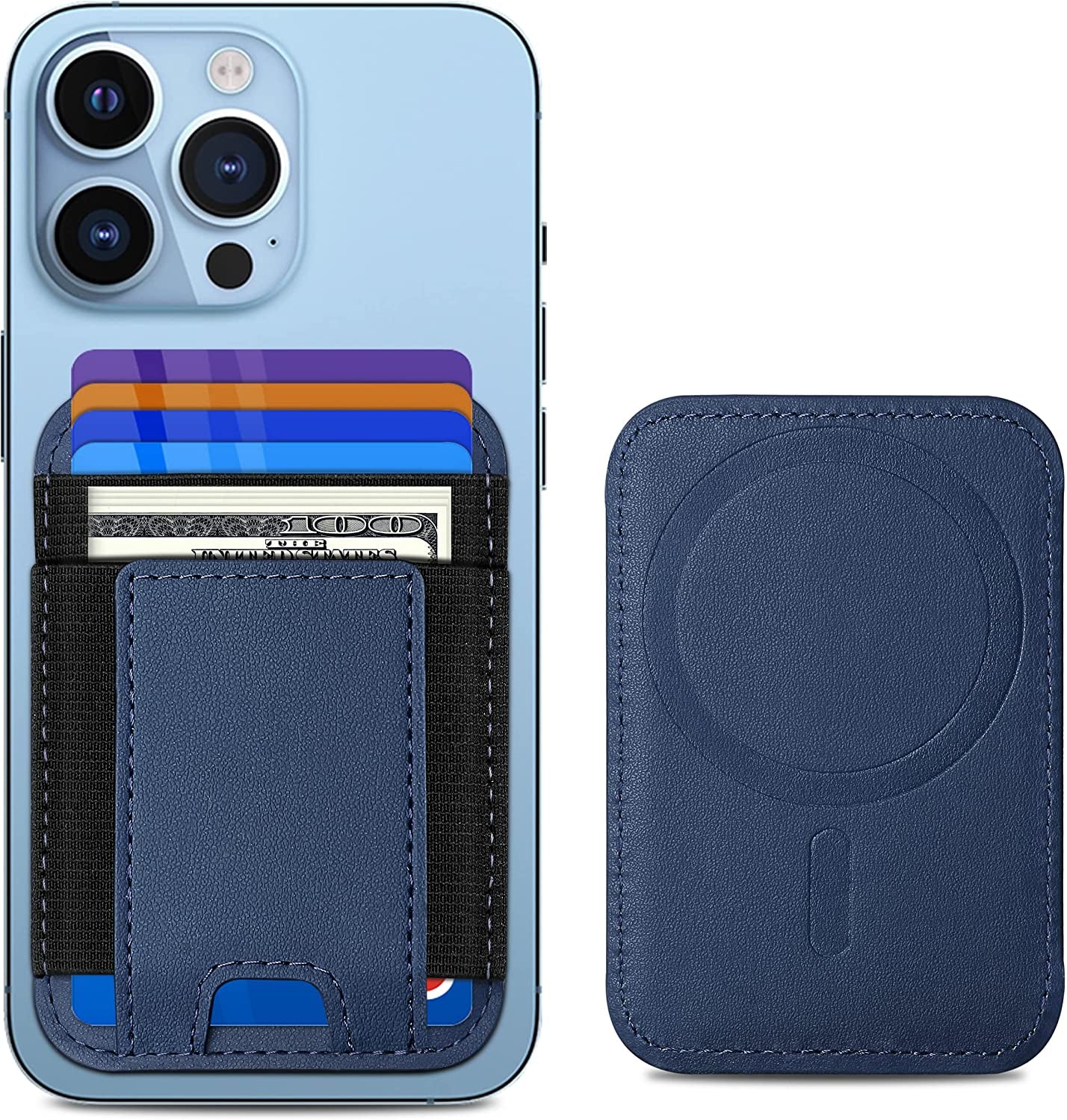 Upgraded Magnetic Wallet, Magsafe Wallet for Apple Iphone 14/13/12 Series, Leather Wallet for Magsafe, Magnetic Phone Wallet for Iphone 14 Pro Max/14 Pro/14/14 Plus/13/12 Series, Hold 7 Cards, Black  ExtreLife Navy Blue  