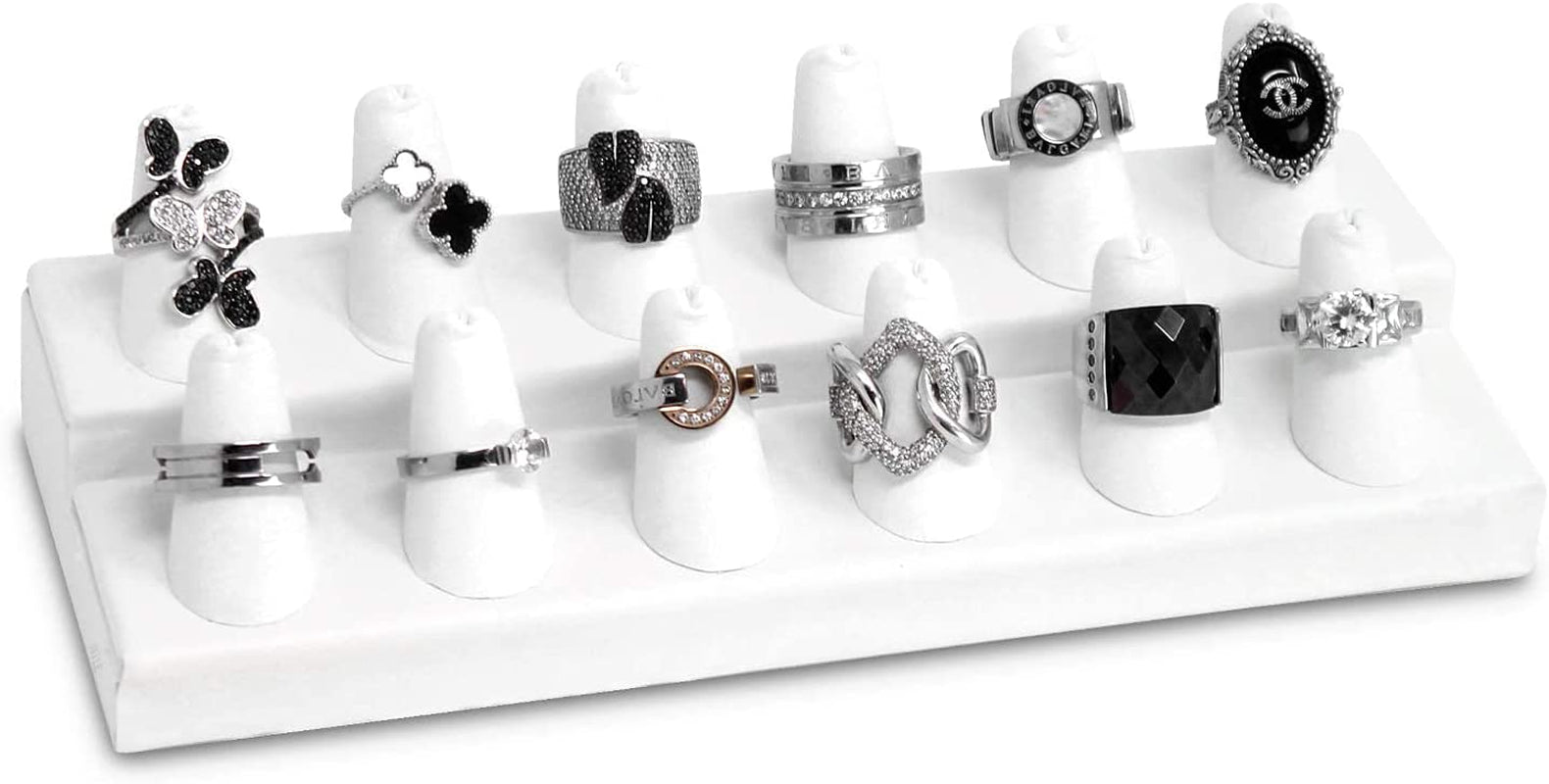 MOOCA 2 Pcs Set Deluxe White Faux Leather Finger Ring Showcase Display Jewelry Organizer Stand, Jewelry Ring Stands, Leatherette Ring Stand 12 Rings Display Jewelry Ring Holder  Mooca   