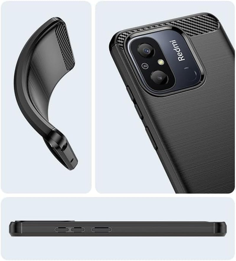 WDMYLFTW for Xiaomi Redmi 12C Case with 2 HD Screen Protector, Upgraded Non-Slip Shock-Absorption Flexible TPU Carbon Fiber Bumper Soft Rubber Protective Phone Case Cover (Navy)  WDMYLFTW   