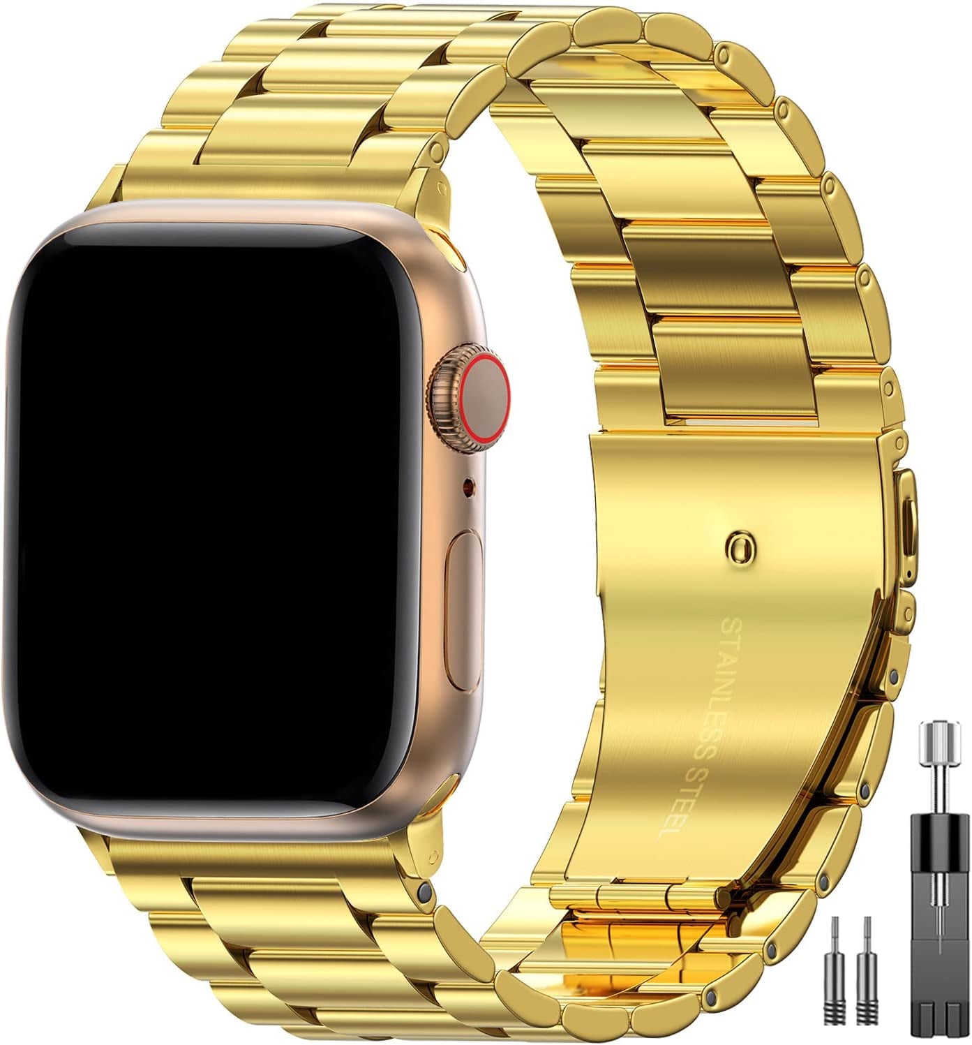 EPULY Compatible with Apple Watch Band 49Mm 45Mm 44Mm 42Mm 41Mm 40Mm 38Mm, Business Stainless Steel Metal Watchband for Iwatch Strap Ultra SE Series 8 7 6 5 4 3 2 1 Men (Black, 49Mm 45Mm 44Mm 42Mm)  EPULY Gold 45mm 44mm 42mm 49mm 