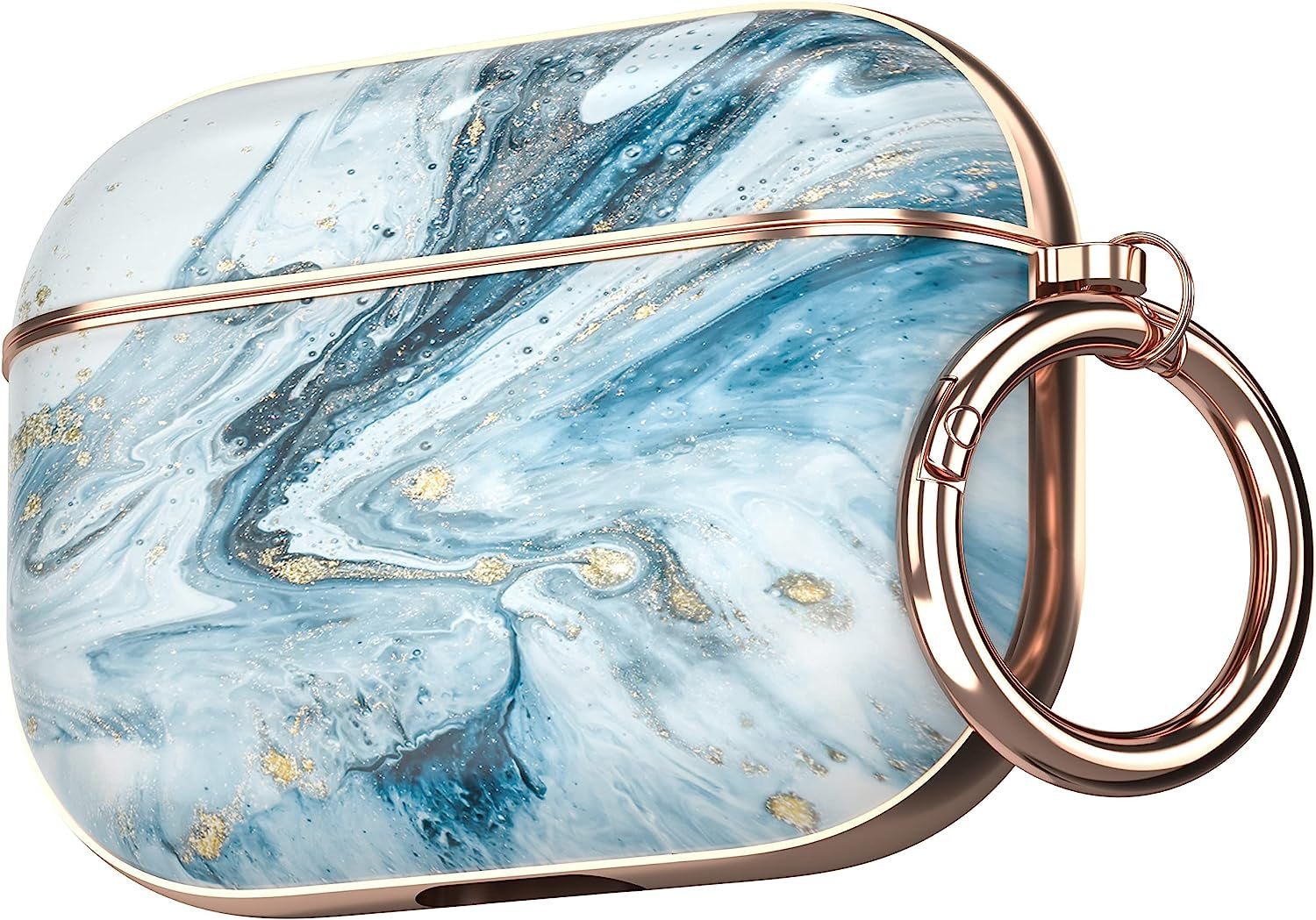 Maxjoy Compatible Airpods Pro Case Cover, Leopard Print Air Pod Pro Case Cute Protective Hard Ipod Pro Cover for Women Men with Keychain Designed for Airpods Pro Charging Case 2019  Maxjoy Blue + Gold  