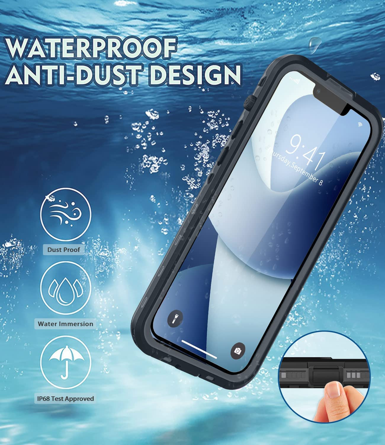 Dewfoam Design for Iphone 14 Waterproof Case, Shockproof Dustproof Phone Case for Iphone 14 with Screen Protector, Full Body Protective Cover for Iphone 14 6.1'' (Black)  Dewfoam   
