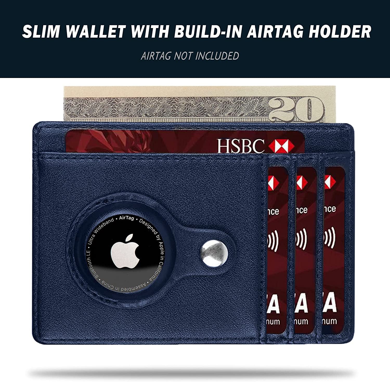 Airtag Wallet Men, Wallet with Airtag Holder, Slim Minimalist Front Pocket Wallet with Bonus Air Tag Keychain  AORAKI   