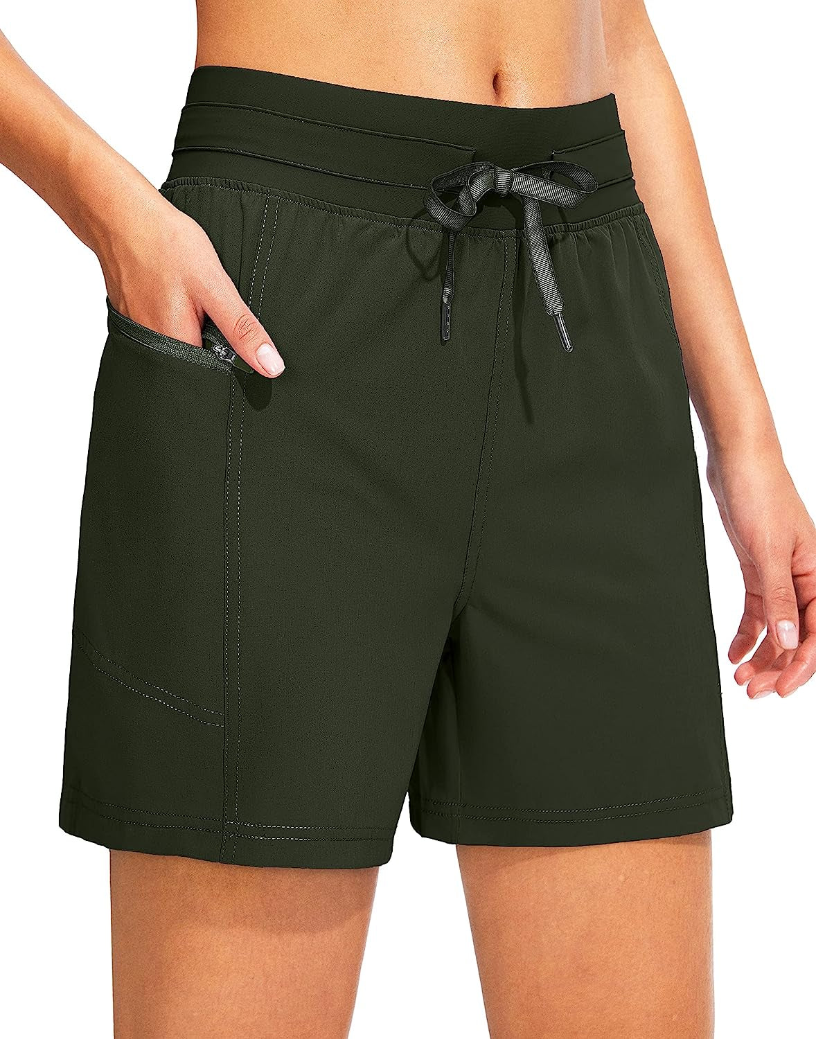 Svensker Women'S Athletic Shorts with Pockets High Waisted 5 Inch Quick Dry Gym Exercise Workout Running Shorts for Women  Svensker Army Green Medium 