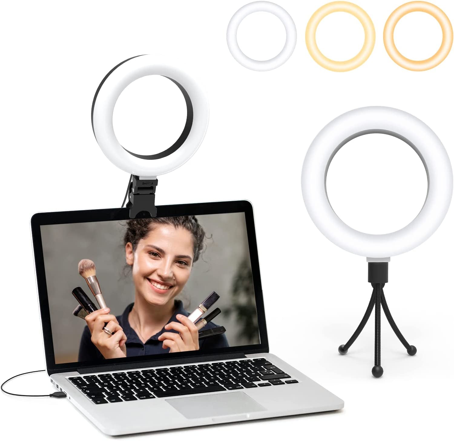 Selfie Ring Light for Computer, 6” LED Video Conference Lighting Kits for Live Streaming/Makeup/Youtube/Tik TOK, Compatible with Cell Phone/Computer/Camera  bigleap   