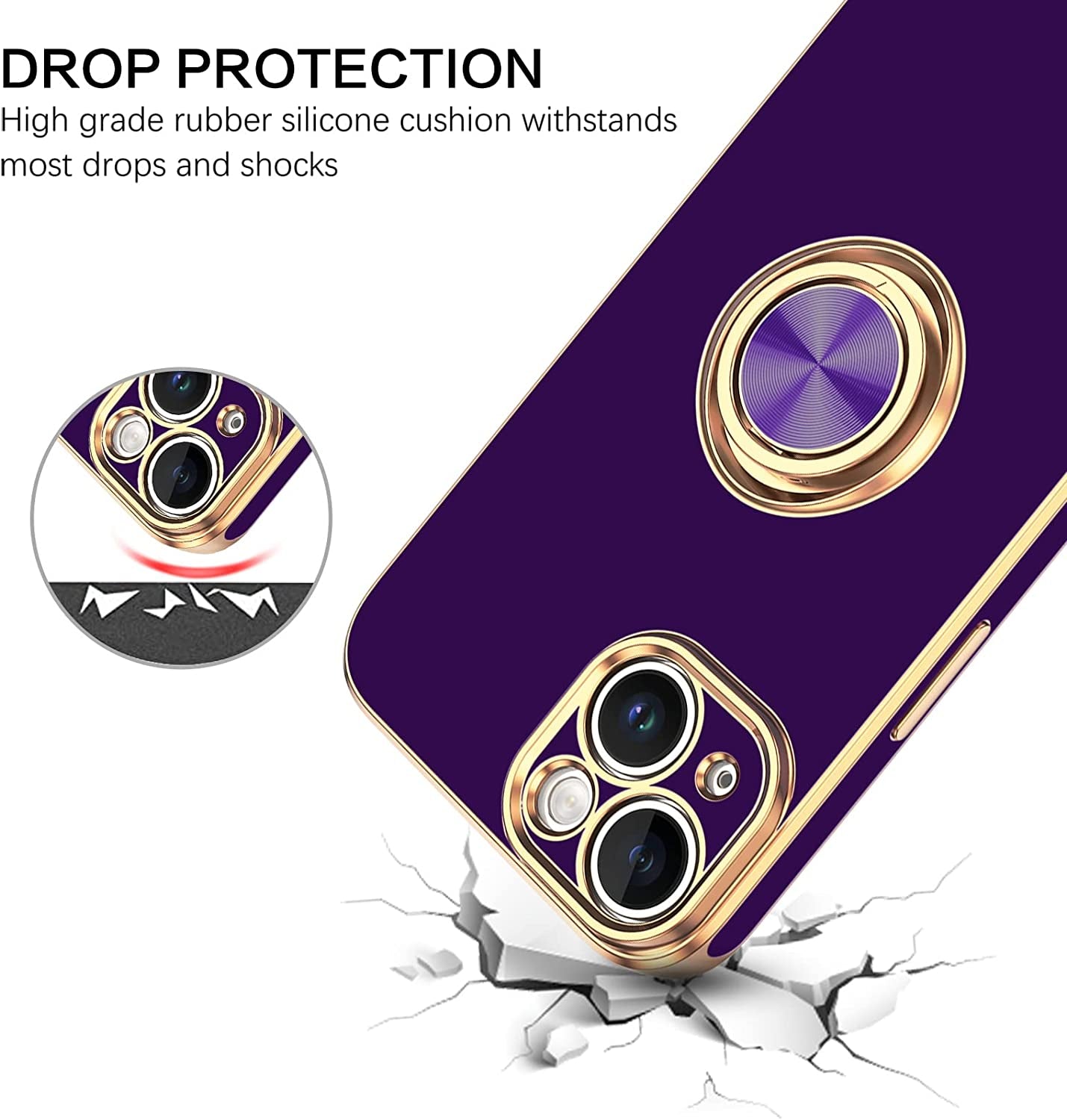 VENINGO Iphone 14 Case,Phone Cases for Iphone 14,Slim Fit Soft 360° Ring Holder Kickstand Magnetic Car Mount Supported Easy Clean Shockproof Protective Cover for Apple Iphone 14 6.1" 2022, Deep Purple  VENINGO   