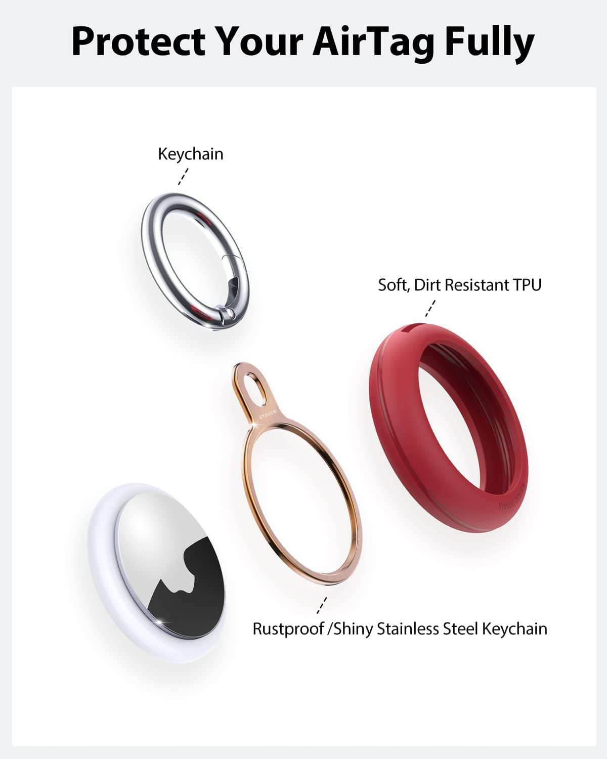 2 Packs Airtag Holder Key Ring with Soft TPU Case, Stouchi Stainless Steel Invisible Slim Keychain Compatible with Airtag 2021 Finder Items, Dog, Key, Backpacks Air Tag Accessories Blue Red  COSCOD   