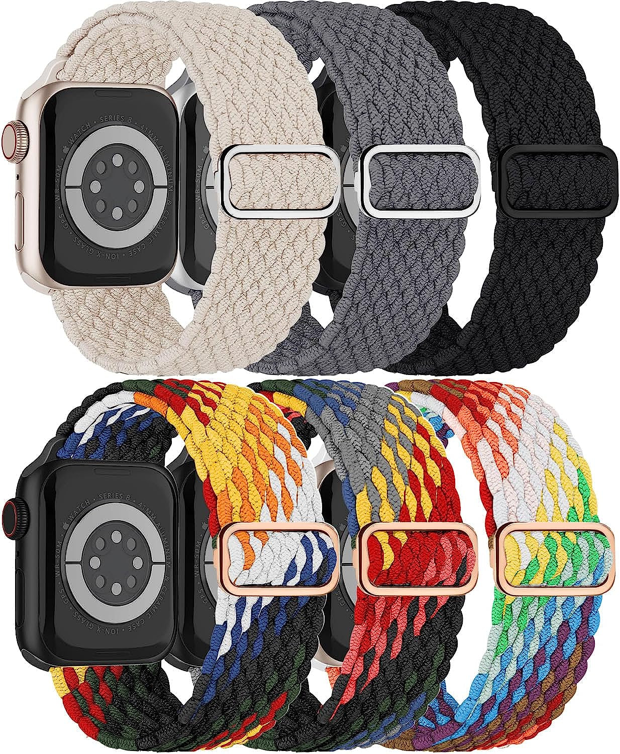 Braided Solo Loop for Apple Watch Band 40Mm 41Mm 38Mm 44Mm 45Mm 42Mm Ultra 49Mm Men/Women,Solace Stretchy Nylon Sport Wristband Strap for Iwatch Bands Series 8/7/6 5/4/3/2/1/SE 44 45 41 40 Mm  DMVEIMAL 10-Black/Grey/Starlight/Pride Edition/B/W 42mm 44mm 45mm 49mm 