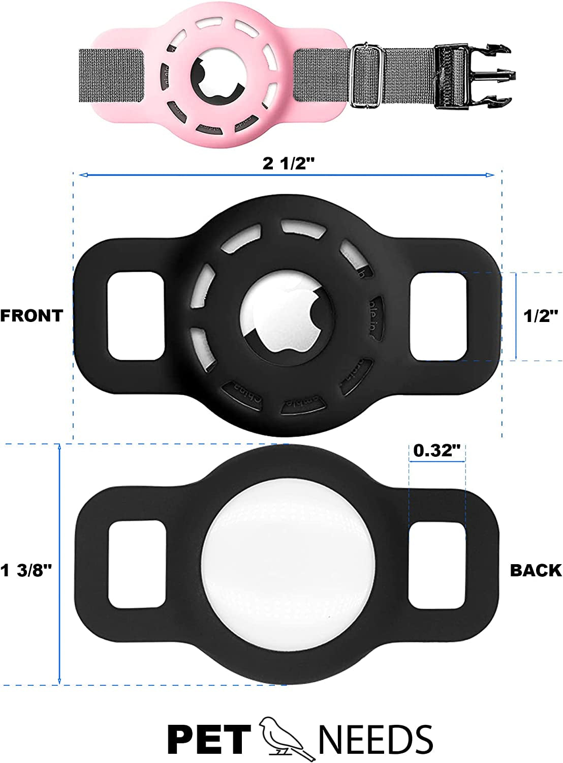 MARVAL Petneeds Airtag Cat Collar Holder, 2 Pack Protective Air Tag Case for Dog Collar within 1/2 Inch, 4 B Black  MARVAL   