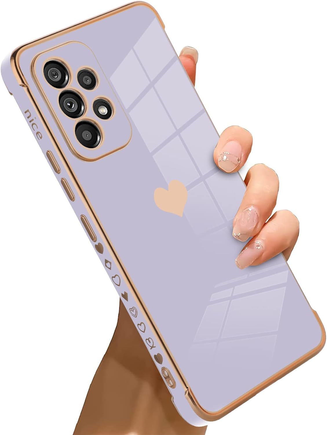 Bonoma Compatible with Samsung Galaxy A53 5G Case Love Heart Plating Electroplate Luxury Elegant Case Camera Protector Soft TPU Shockproof Protective Back Cover Galaxy A53 5G Case -Black  Bonoma Purple  