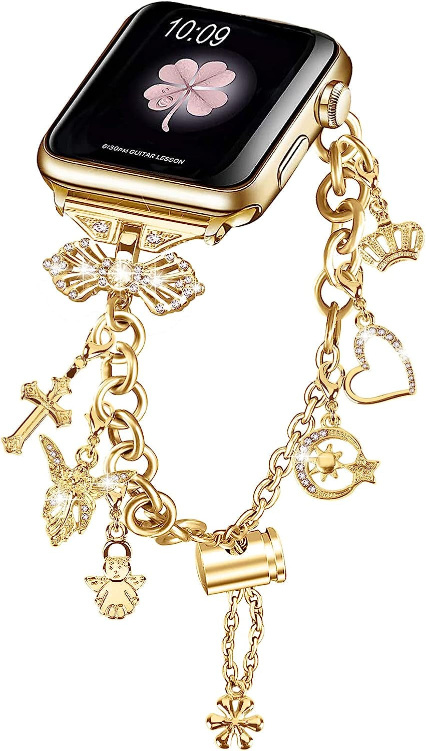 NYENEIL Compatible with Apple Watch Ultra Band 38Mm 40Mm 41Mm 42Mm 44Mm 45Mm 49Mm Interchangeable Charms Dressy Bracelet for Women  NYENEIL Gold 38MM/40MM/41MM 